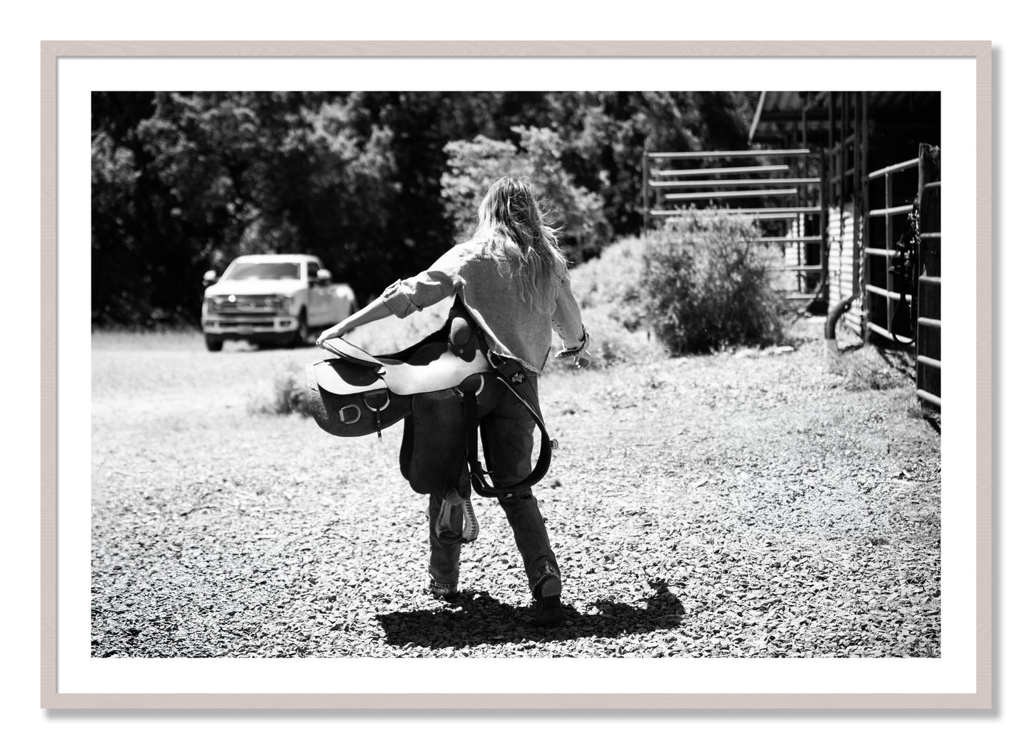 Framed photograph of Saddle Up by Dylan Ozanich, White Maple frame, Borders