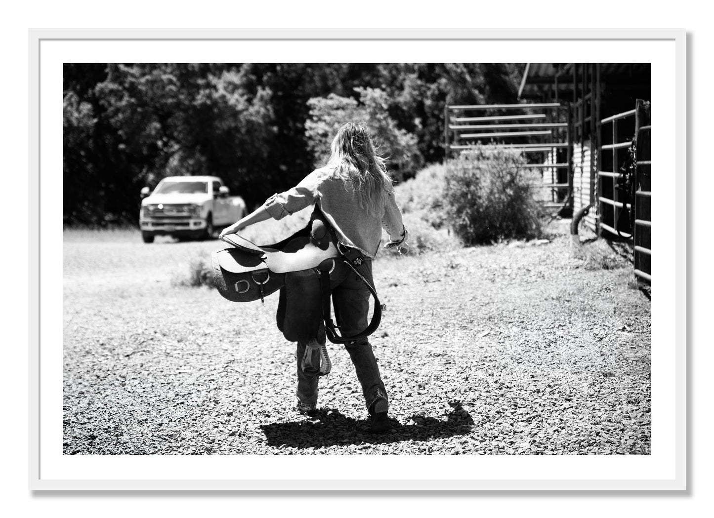 Framed photograph of Saddle Up by Dylan Ozanich, White frame, Borders