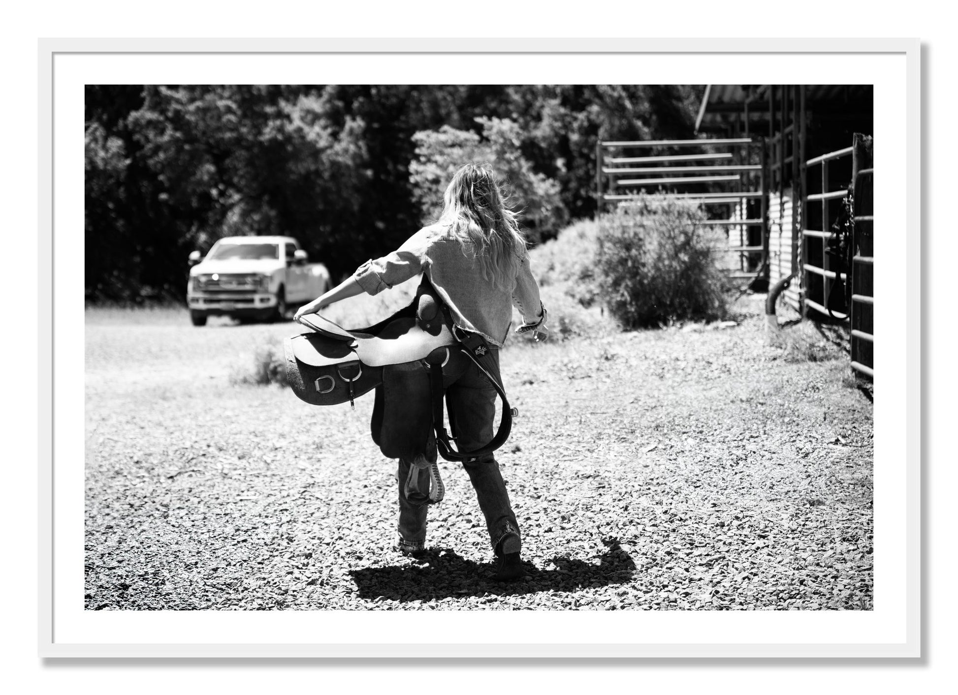 Framed photograph of Saddle Up by Dylan Ozanich, White frame, Borders