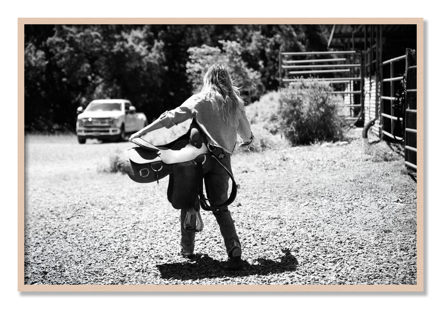Framed photograph of Saddle Up by Dylan Ozanich, Maple frame, Full Bleed