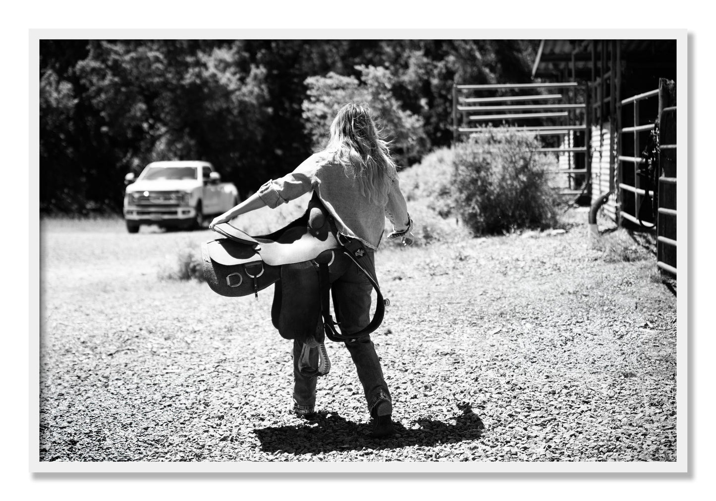 Framed photograph of Saddle Up by Dylan Ozanich, White frame, Full Bleed