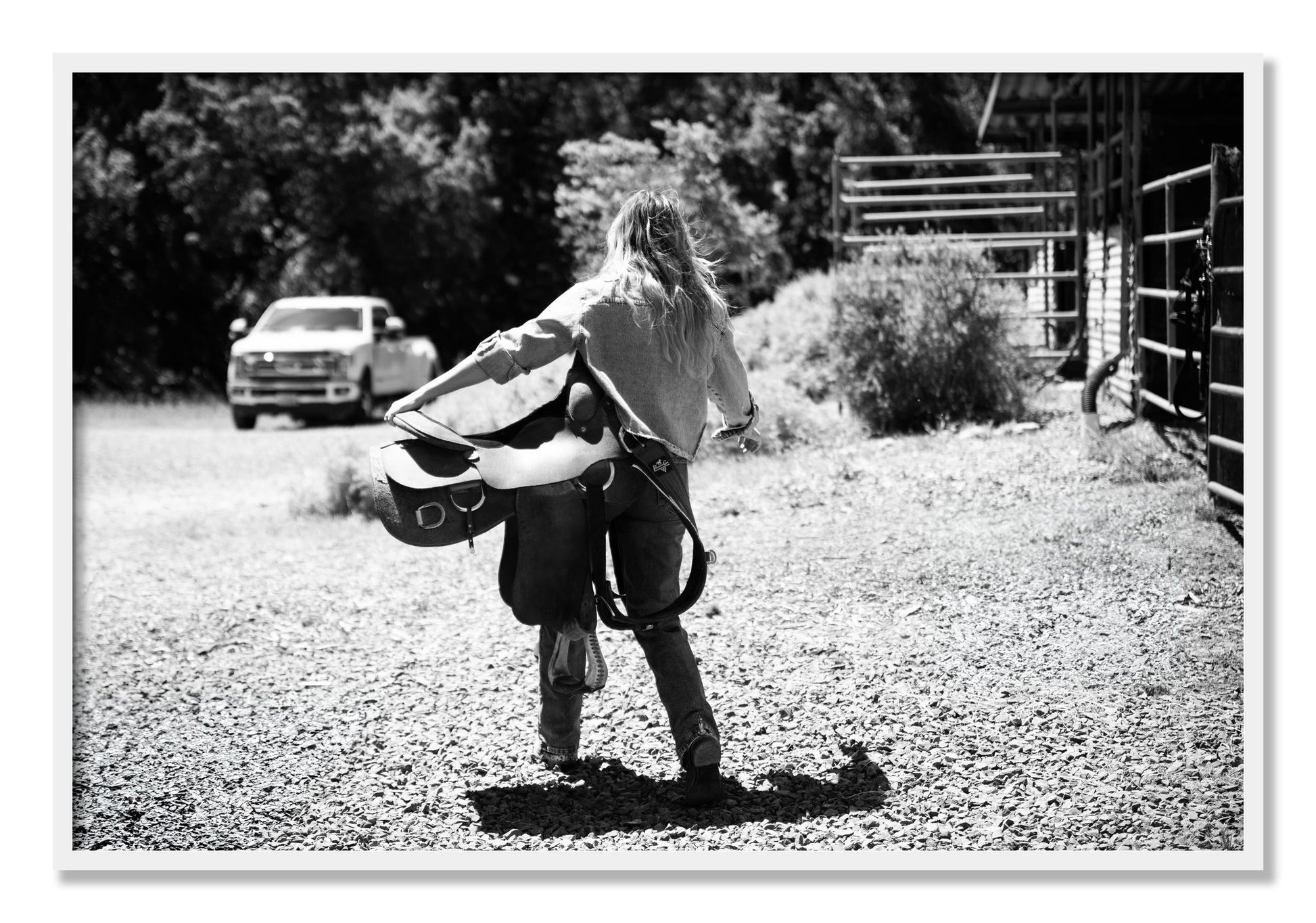 Framed photograph of Saddle Up by Dylan Ozanich, White frame, Full Bleed