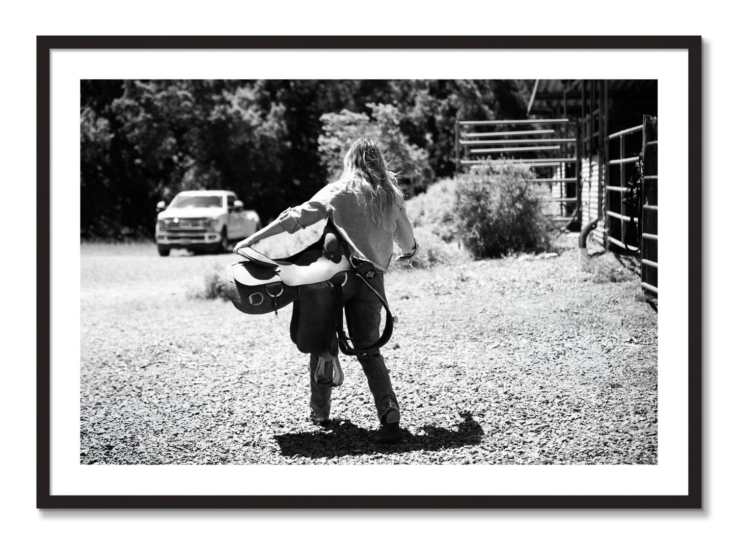 Framed photograph of Saddle Up by Dylan Ozanich, Black Walnut frame, Borders