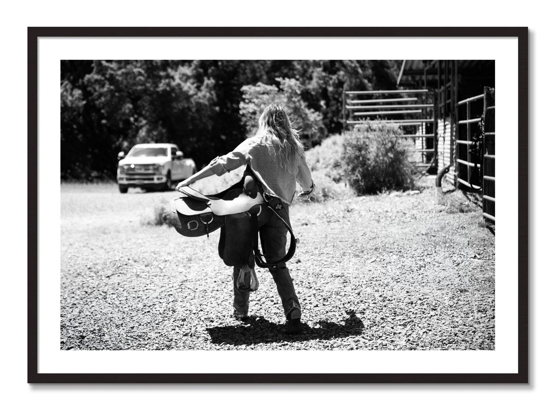 Framed photograph of Saddle Up by Dylan Ozanich, Black Walnut frame, Borders