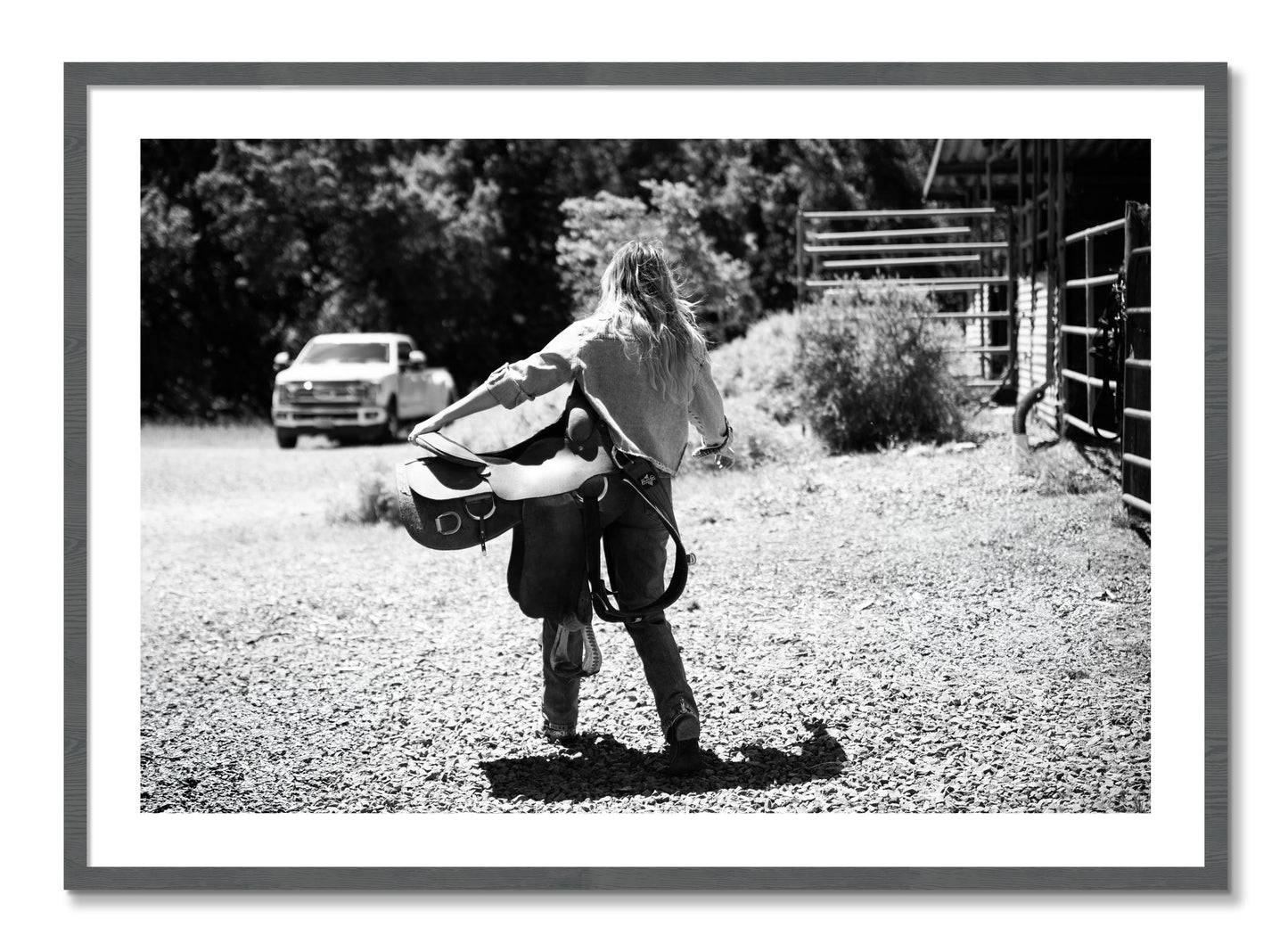 Framed photograph of Saddle Up by Dylan Ozanich, Grey frame, Borders