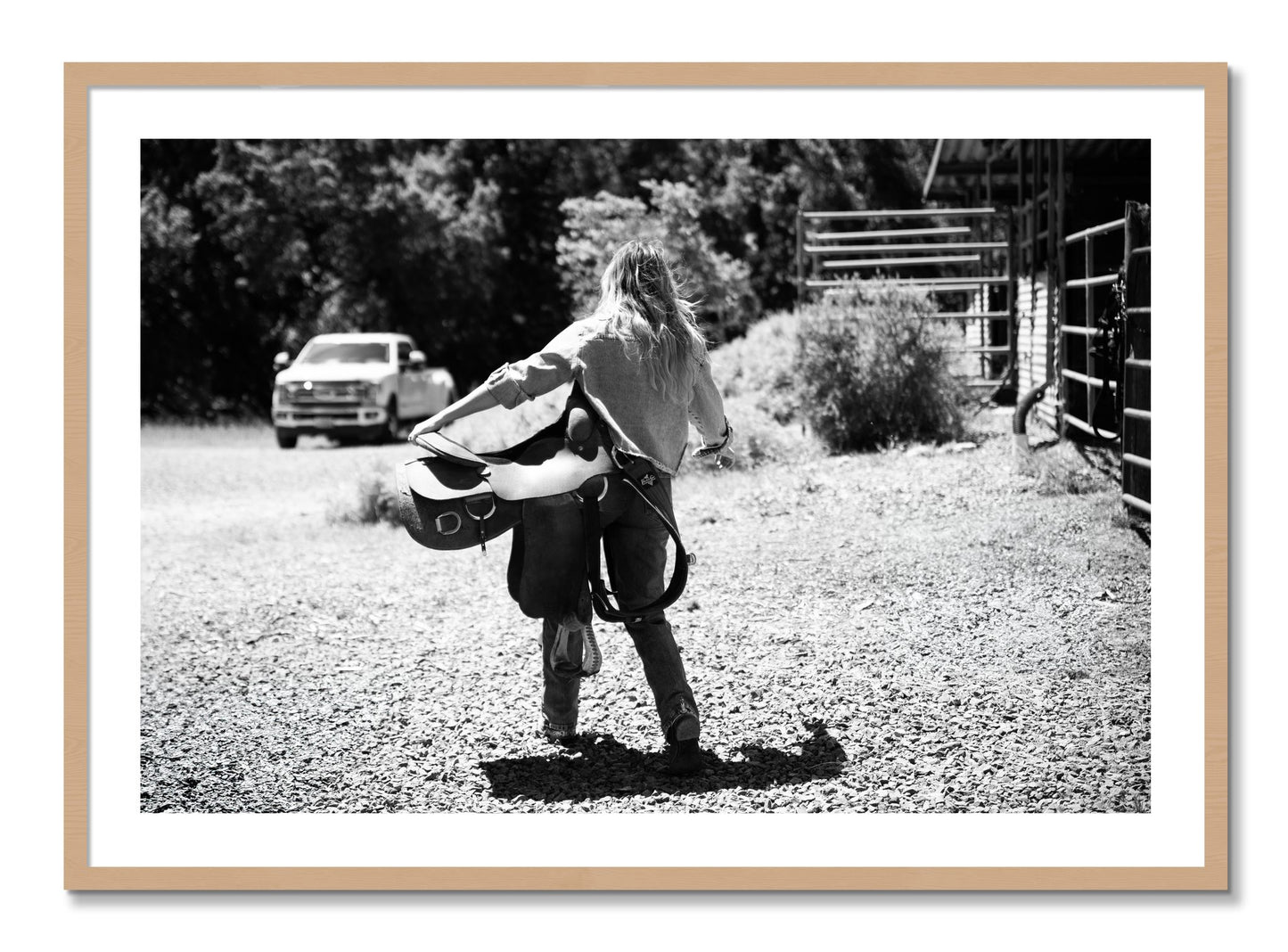 Framed photograph of Saddle Up by Dylan Ozanich, Oak frame, Borders