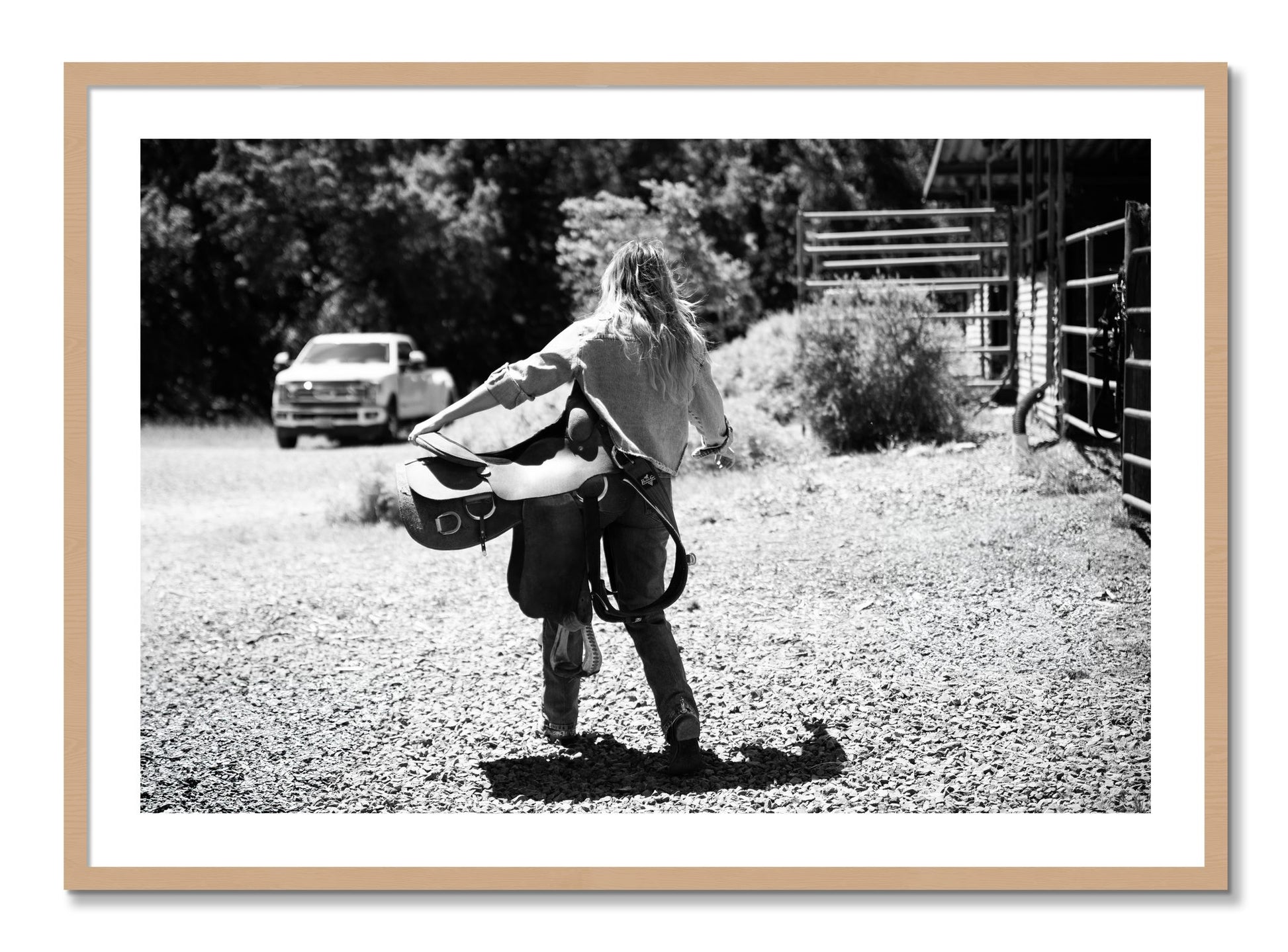 Framed photograph of Saddle Up by Dylan Ozanich, Oak frame, Borders