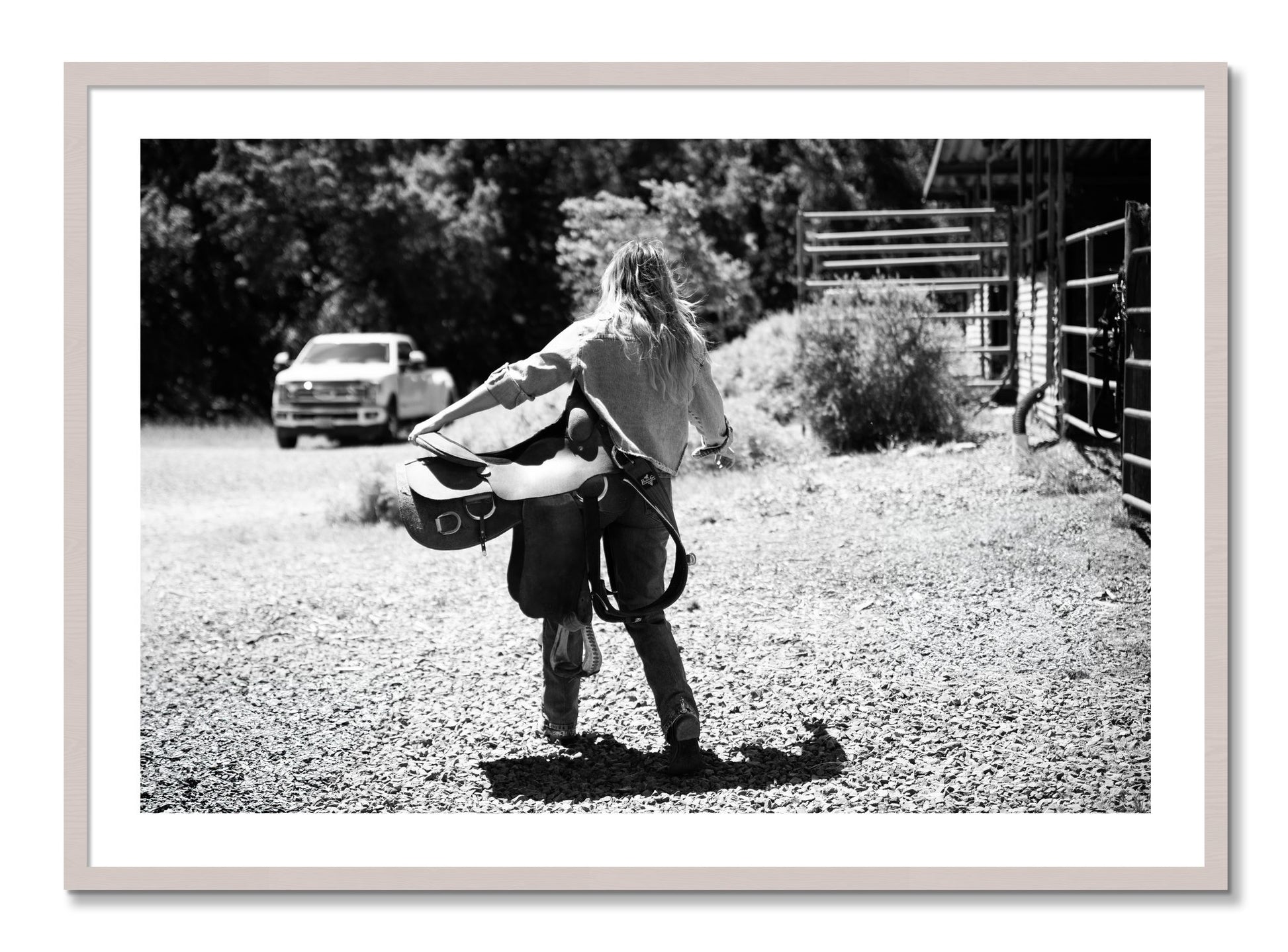 Framed photograph of Saddle Up by Dylan Ozanich, White Maple frame, Borders