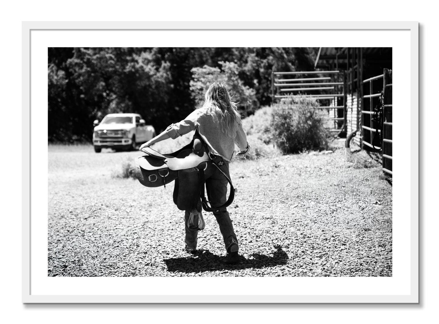 Framed photograph of Saddle Up by Dylan Ozanich, White frame, Full Bleed