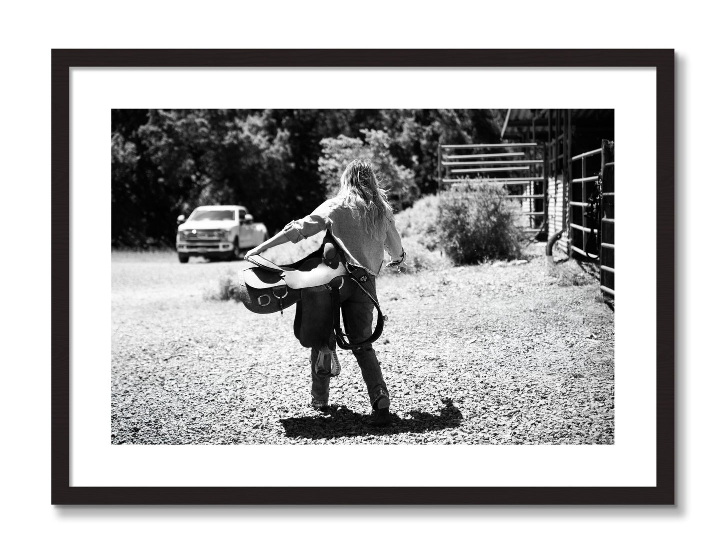 Framed photograph of Saddle Up by Dylan Ozanich, Black Walnut frame, Borders