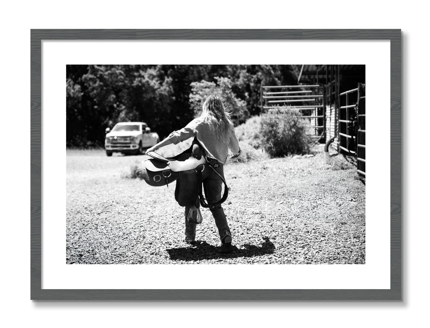 Framed photograph of Saddle Up by Dylan Ozanich, Grey frame, Borders