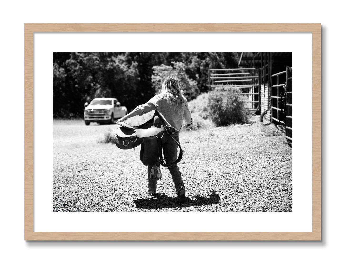 Framed photograph of Saddle Up by Dylan Ozanich, Oak frame, Borders