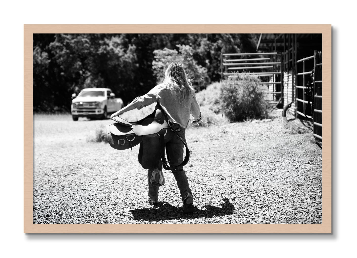 Framed photograph of Saddle Up by Dylan Ozanich, Maple frame, Full Bleed