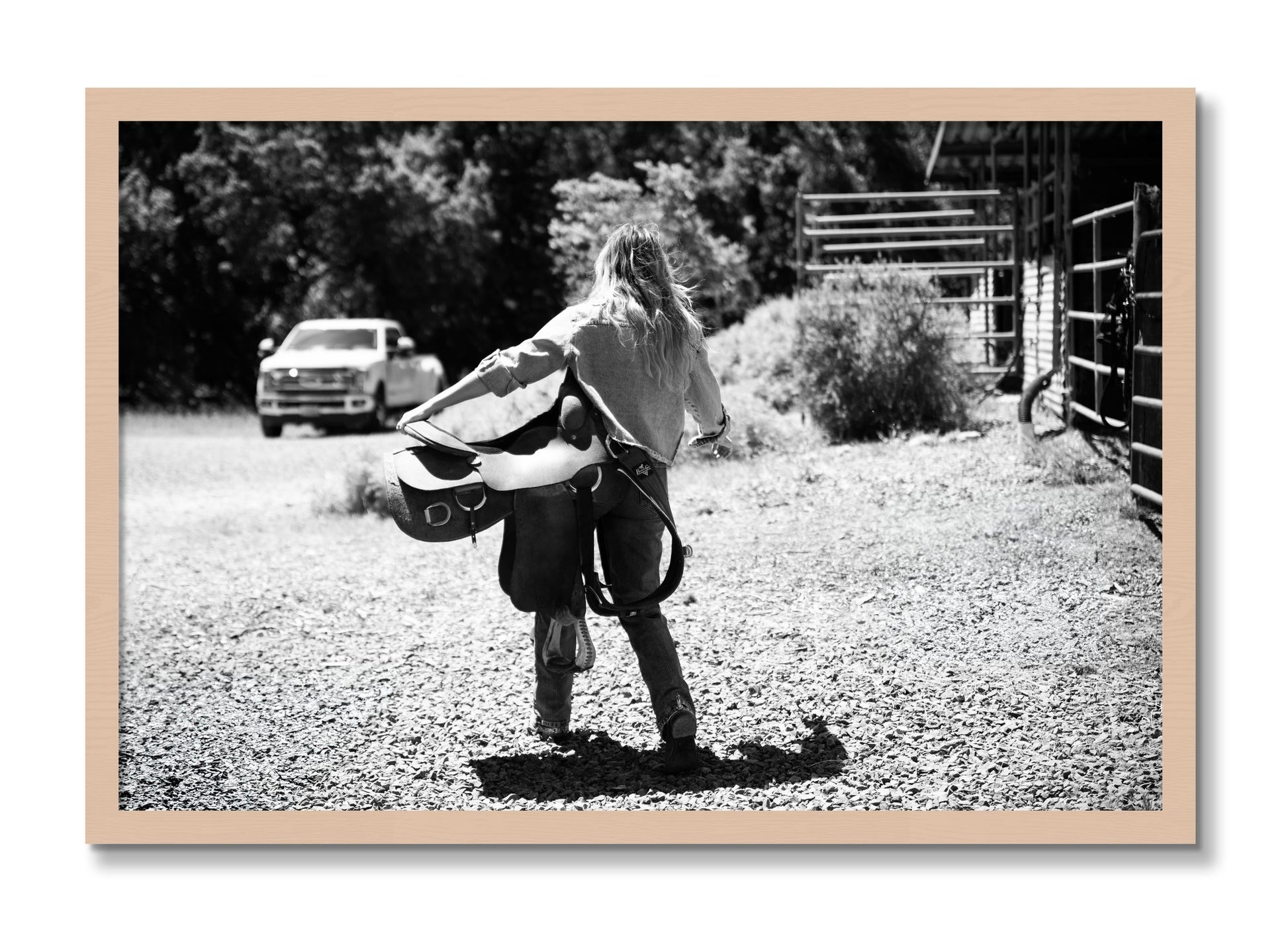 Framed photograph of Saddle Up by Dylan Ozanich, Maple frame, Full Bleed