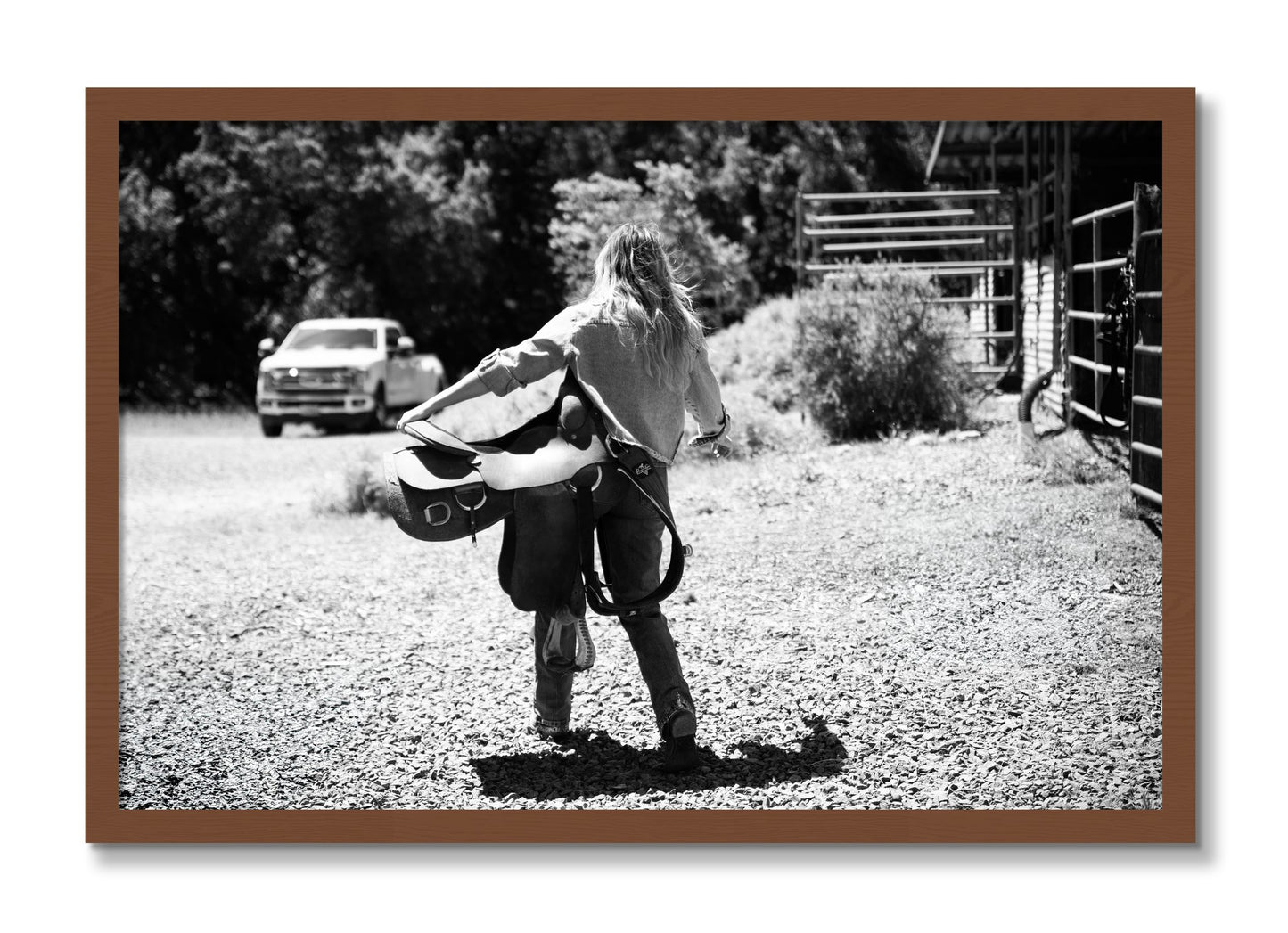 Framed photograph of Saddle Up by Dylan Ozanich, Walnut frame, Full Bleed