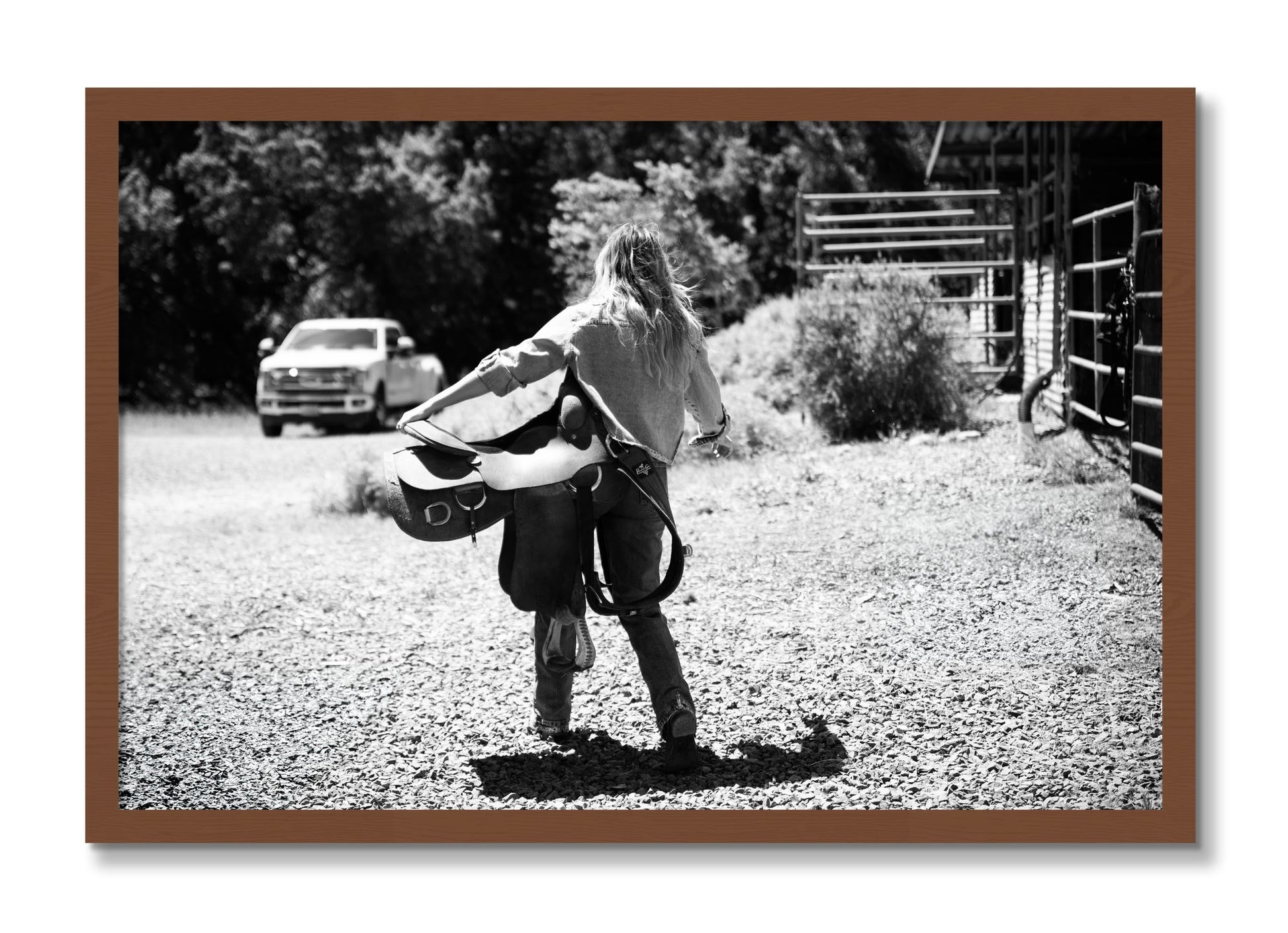 Framed photograph of Saddle Up by Dylan Ozanich, Walnut frame, Full Bleed