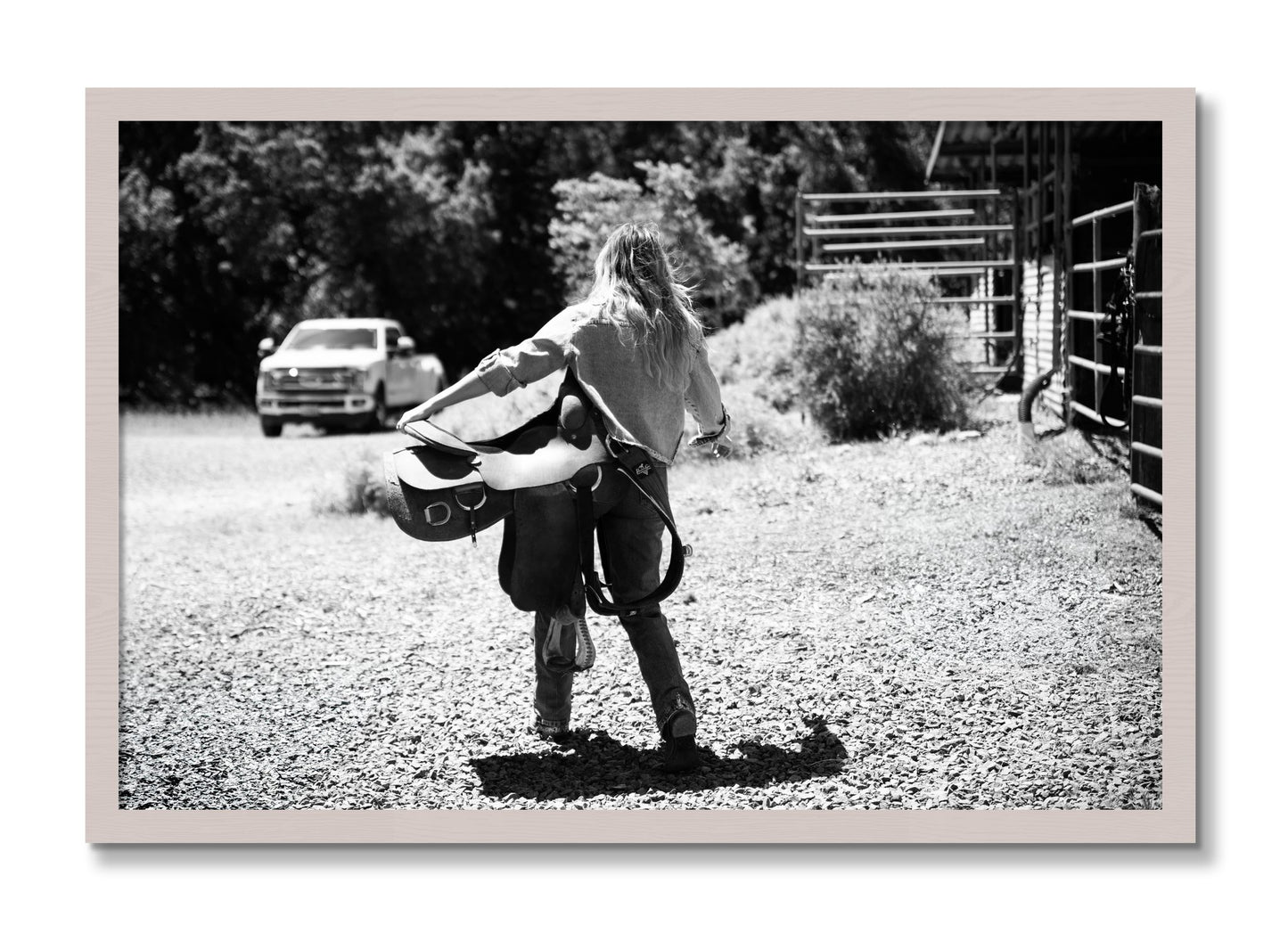 Framed photograph of Saddle Up by Dylan Ozanich, White Maple frame, Full Bleed
