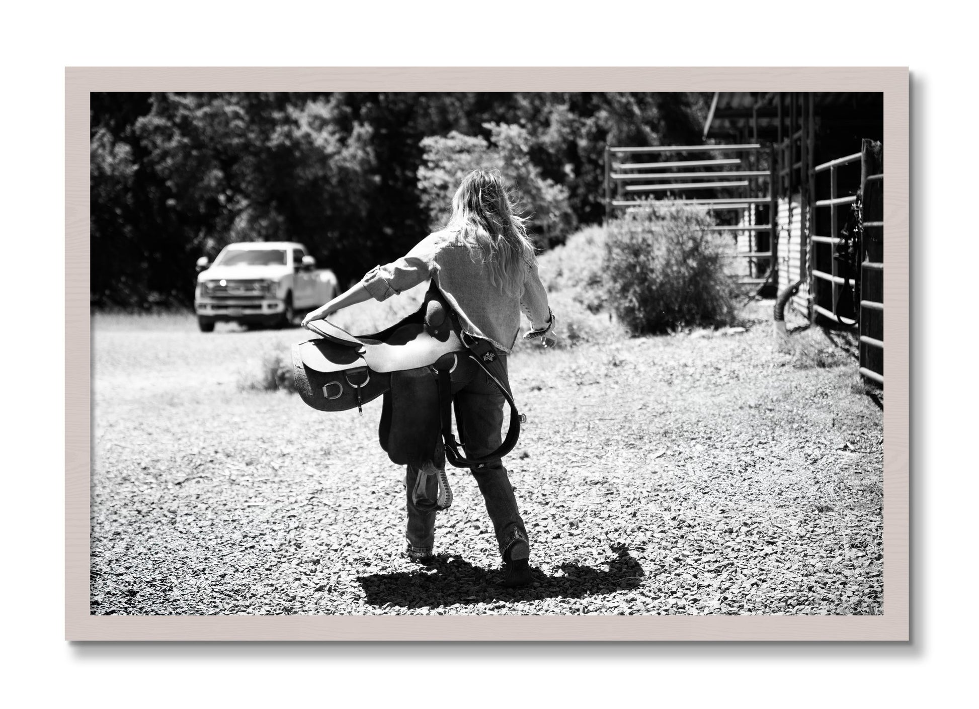 Framed photograph of Saddle Up by Dylan Ozanich, White Maple frame, Full Bleed