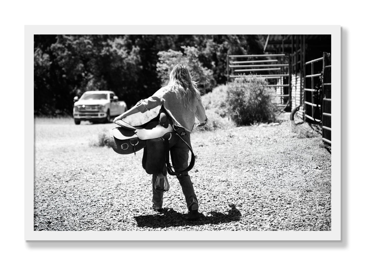 Framed photograph of Saddle Up by Dylan Ozanich, White frame, Full Bleed