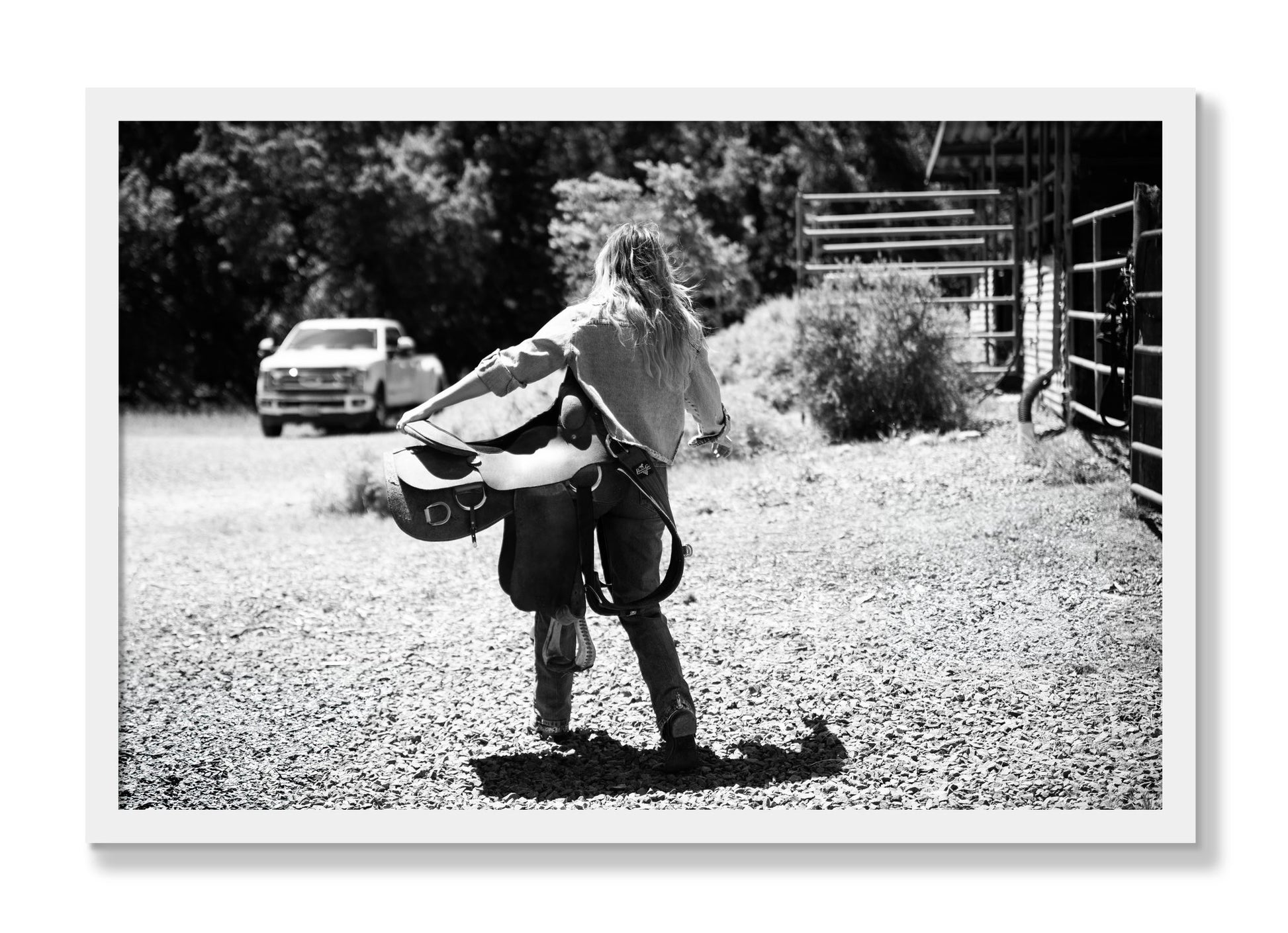 Framed photograph of Saddle Up by Dylan Ozanich, White frame, Full Bleed