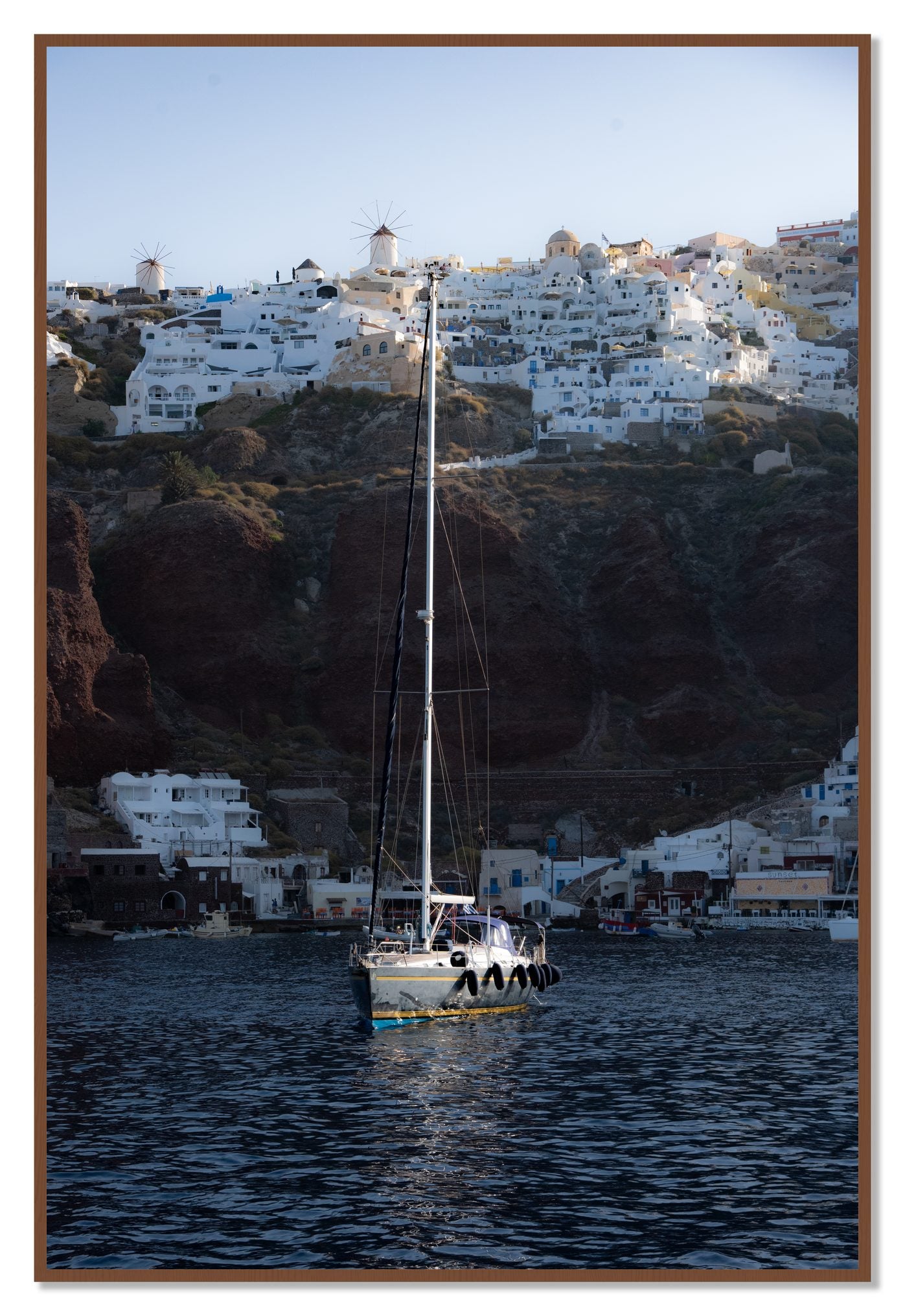 Sailing In Greece by Dylan Ozanich, 48×72 Full Bleed Print in a Walnut frame
