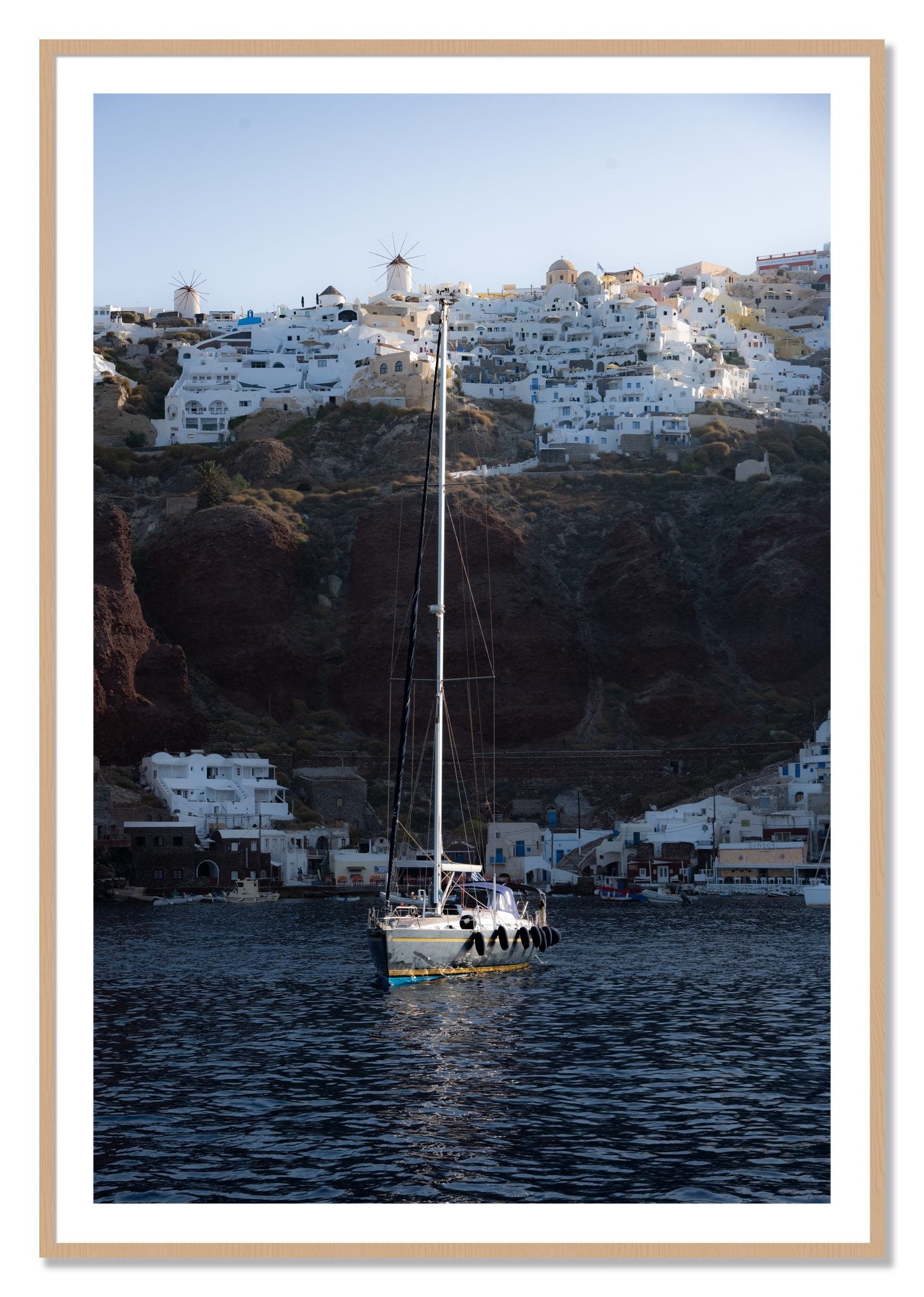 Framed photograph of Sailing In Greece by Dylan Ozanich, Oak frame, Borders