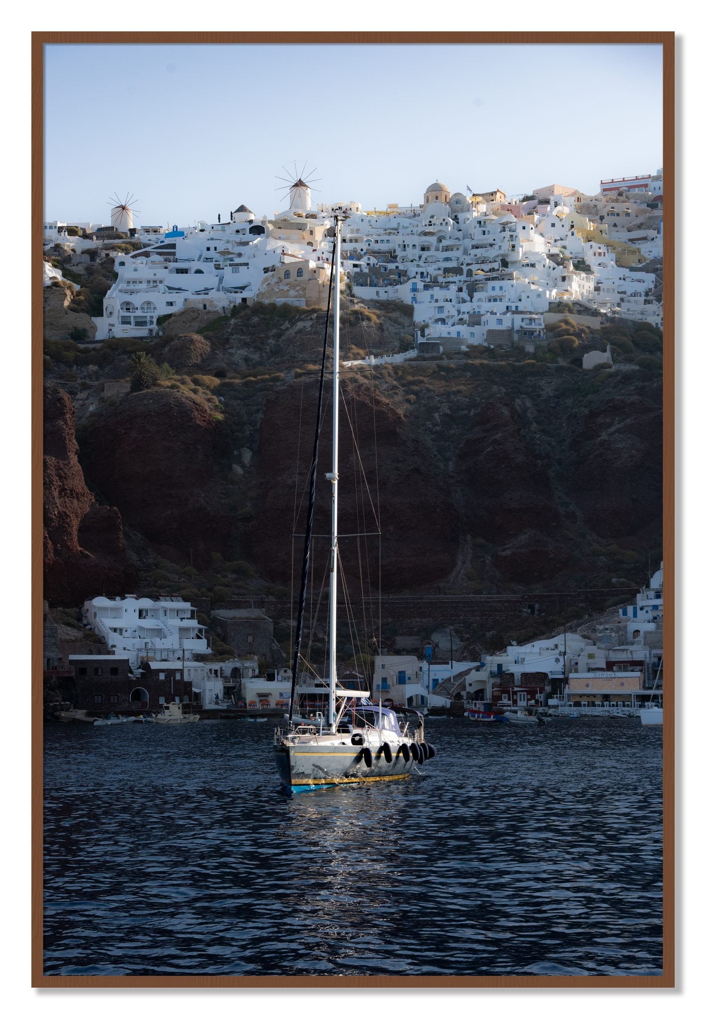 Framed photograph of Sailing In Greece by Dylan Ozanich, Walnut frame, Full Bleed