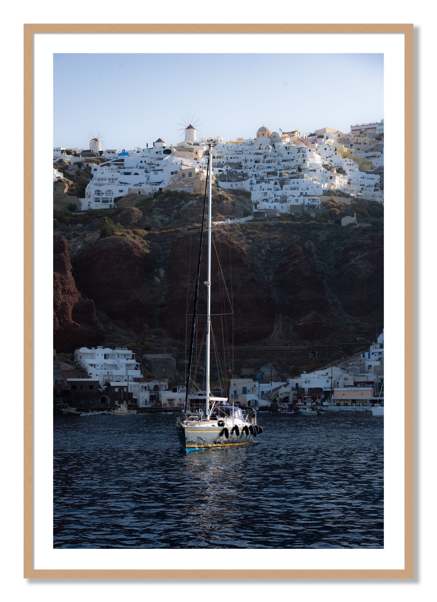 Framed photograph of Sailing In Greece by Dylan Ozanich, Oak frame, Borders