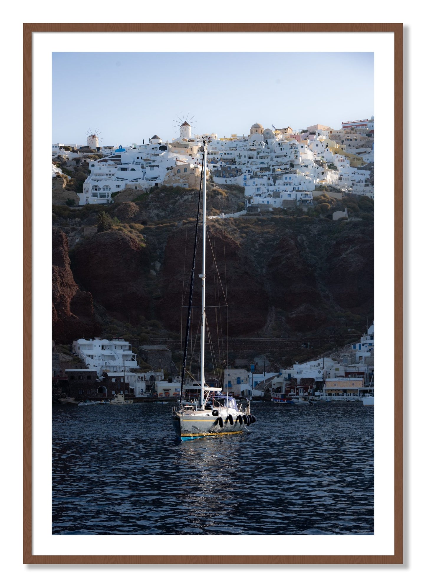 Framed photograph of Sailing In Greece by Dylan Ozanich, Walnut frame, Borders