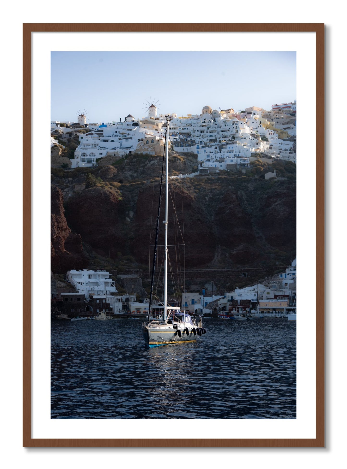Framed photograph of Sailing In Greece by Dylan Ozanich, Walnut frame, Borders