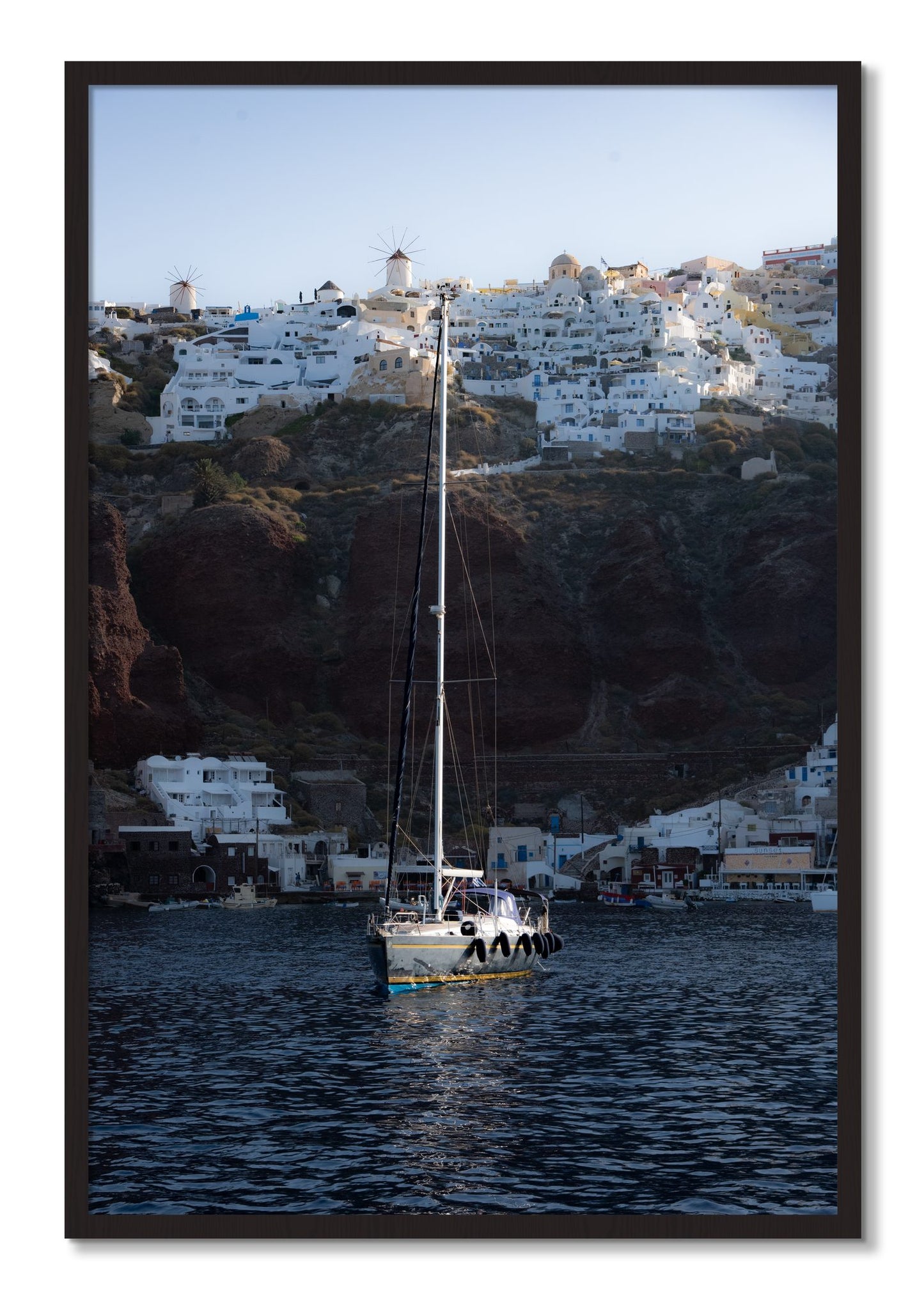 Framed photograph of Sailing In Greece by Dylan Ozanich, Black Walnut frame, Full Bleed