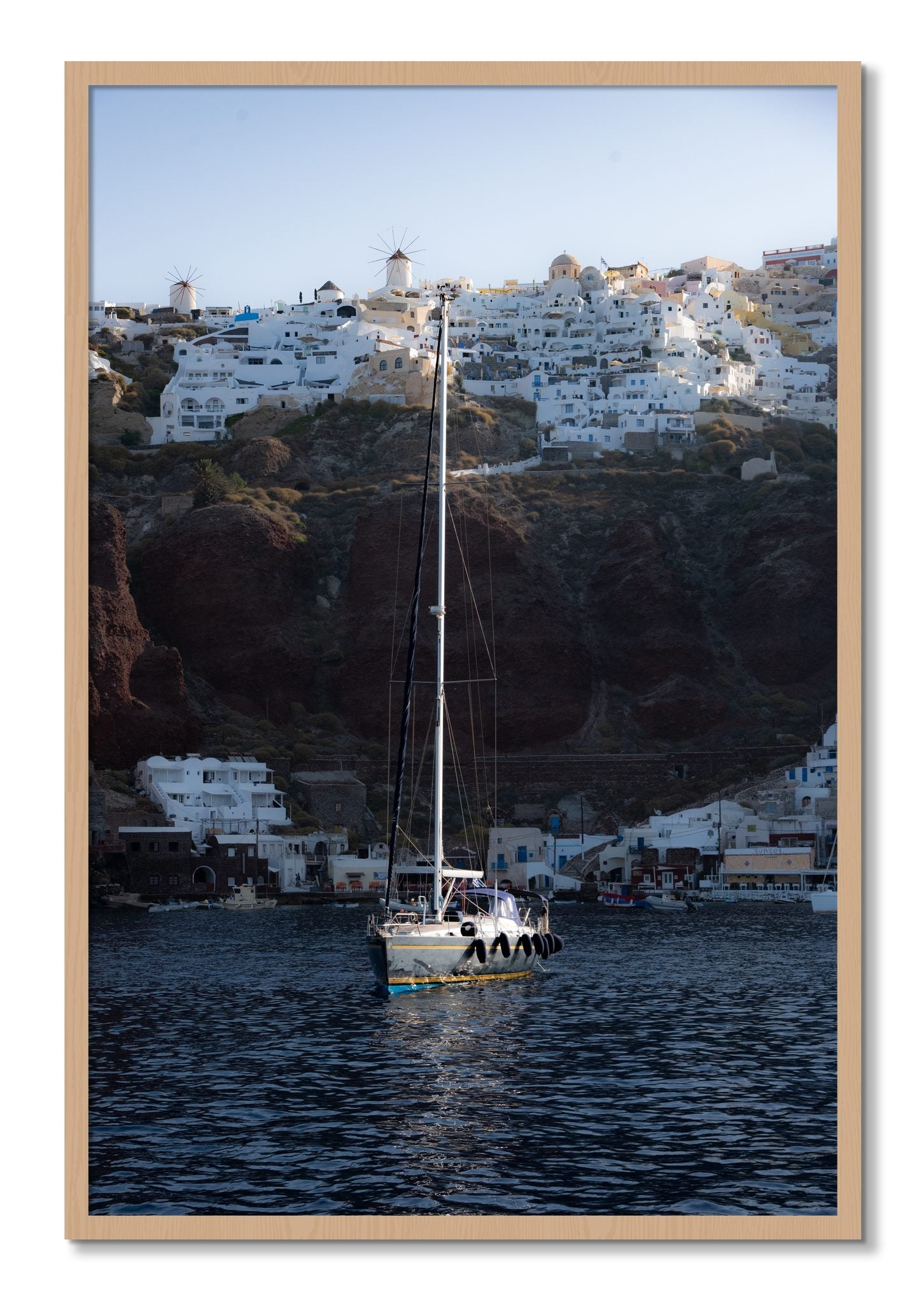 Framed photograph of Sailing In Greece by Dylan Ozanich, Oak frame, Full Bleed