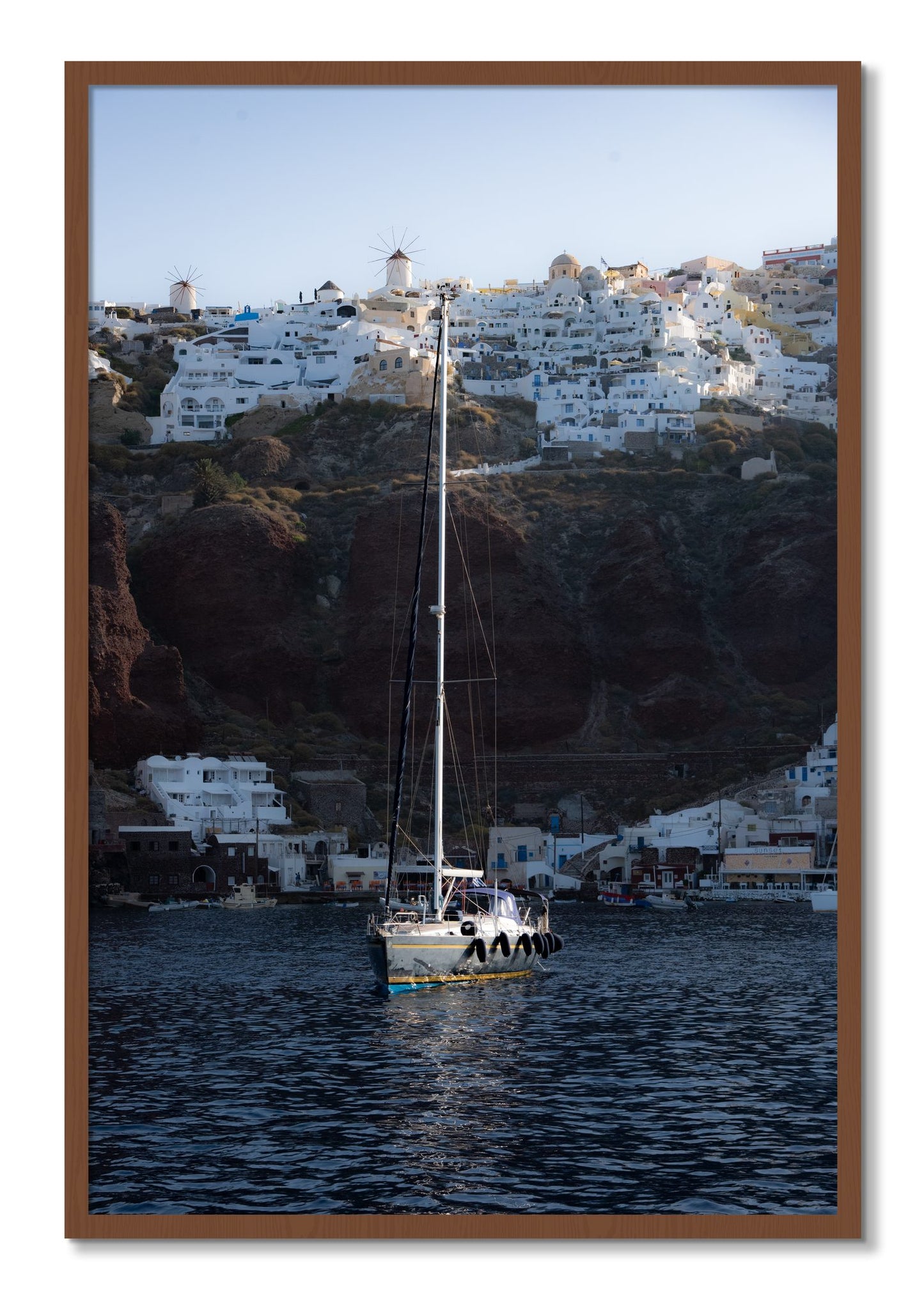 Framed photograph of Sailing In Greece by Dylan Ozanich, Walnut frame, Full Bleed