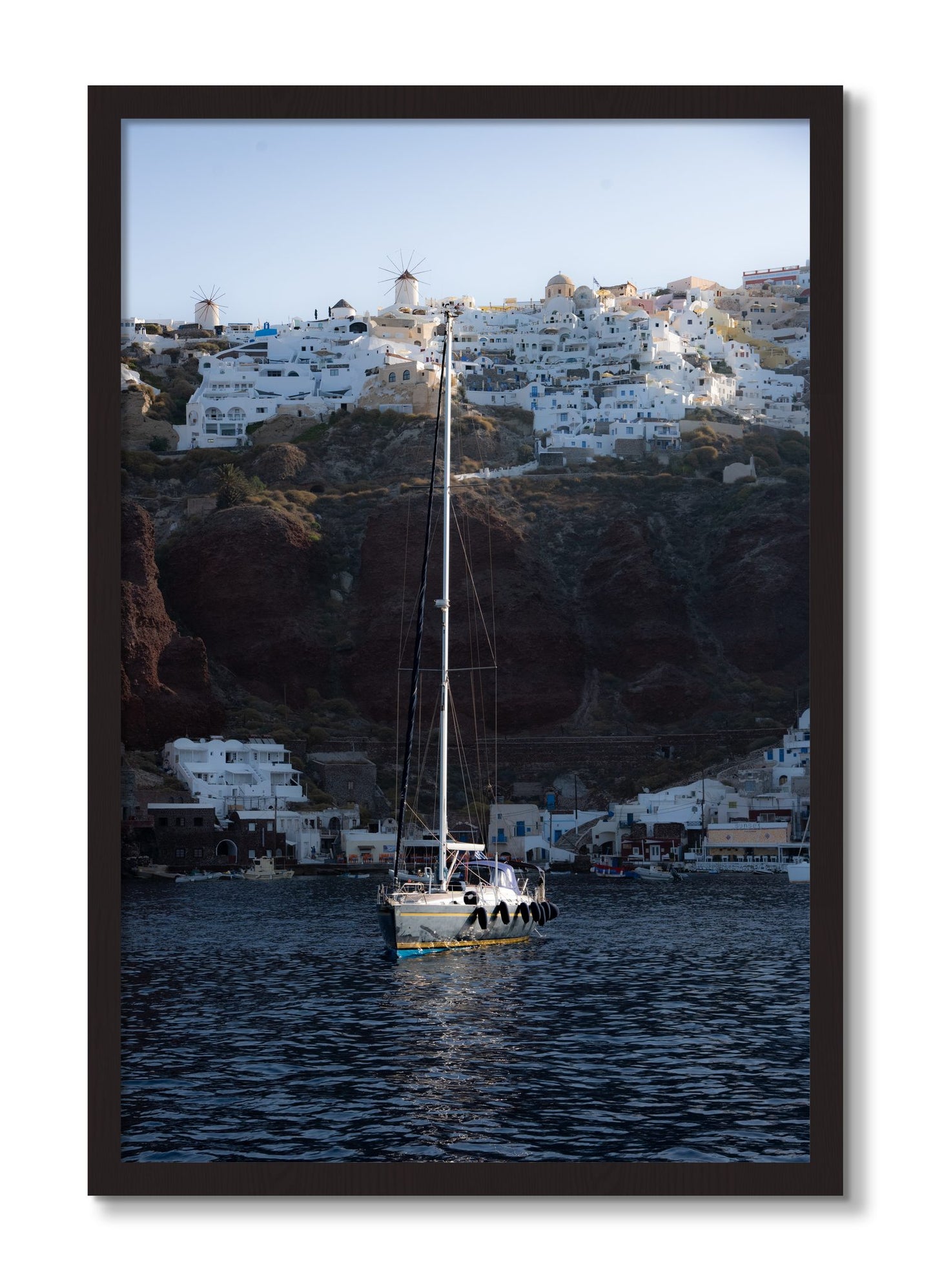Framed photograph of Sailing In Greece by Dylan Ozanich, Black Walnut frame, Full Bleed