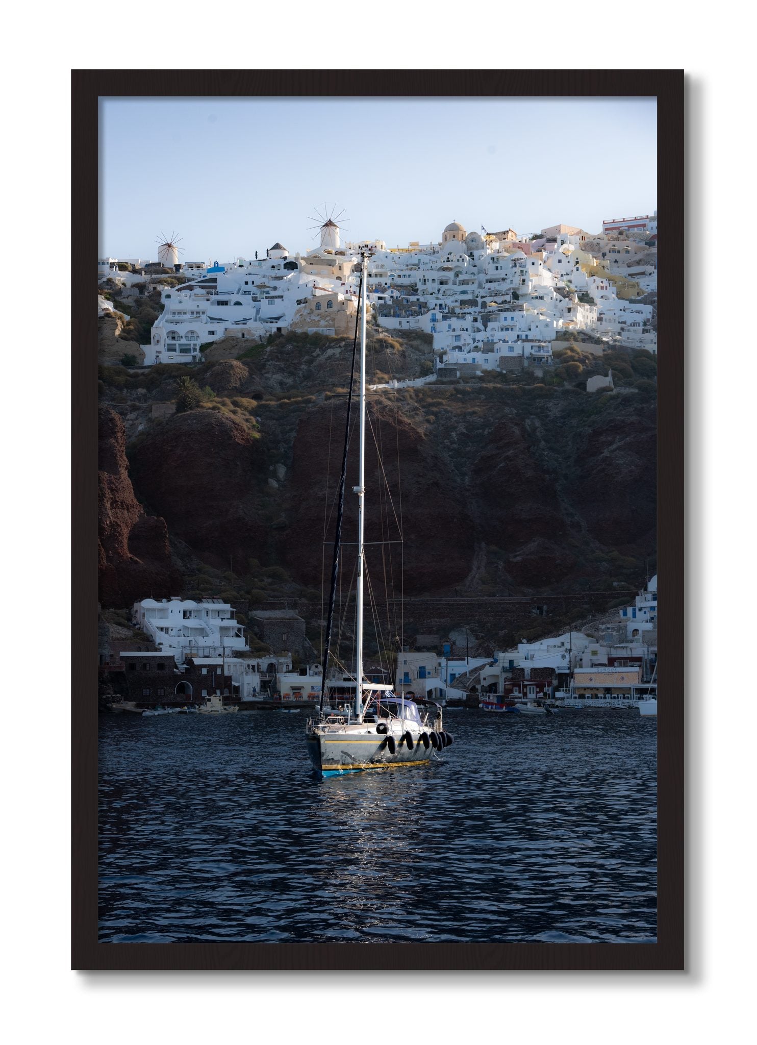 Framed photograph of Sailing In Greece by Dylan Ozanich, Black Walnut frame, Full Bleed