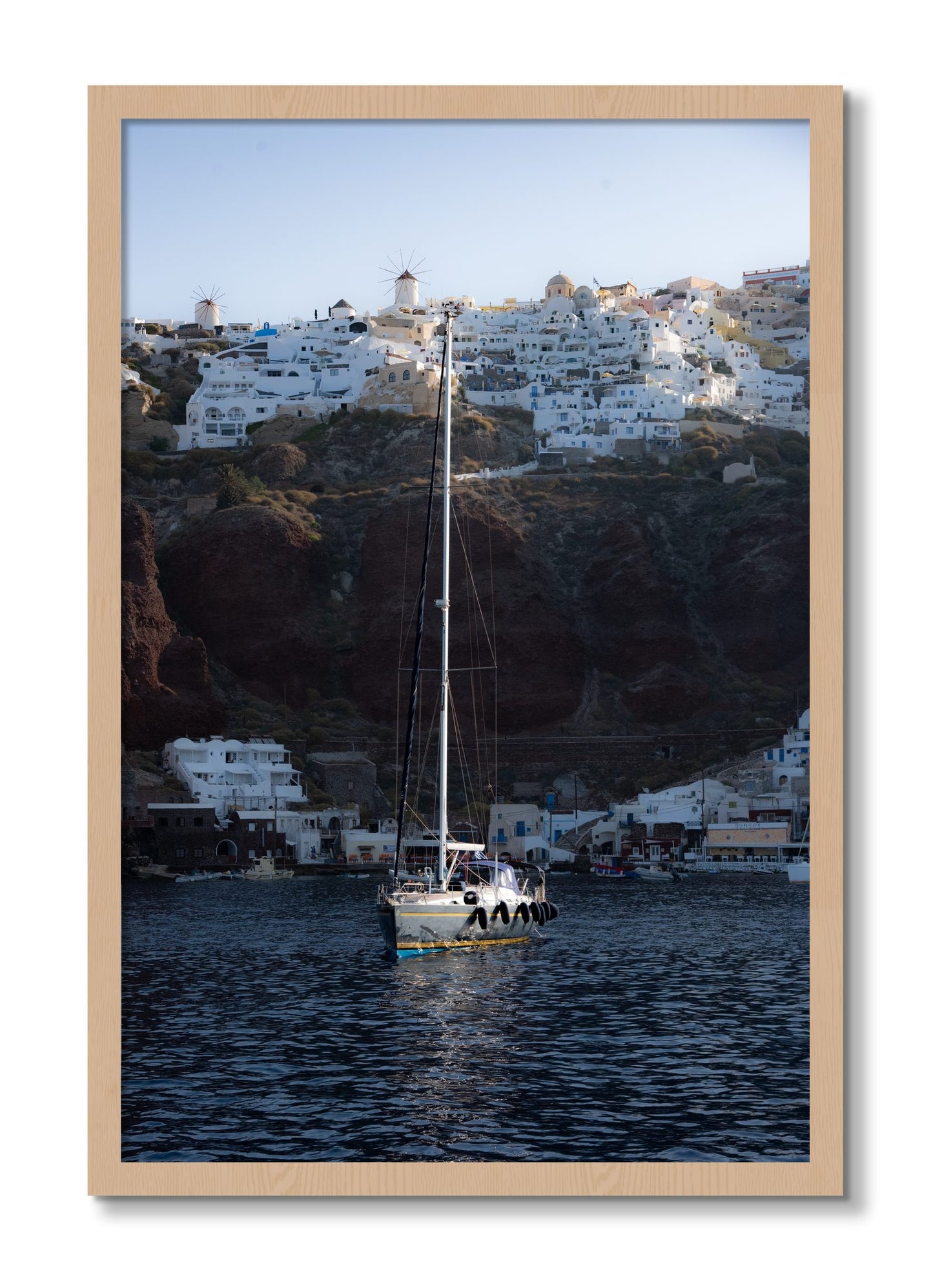Framed photograph of Sailing In Greece by Dylan Ozanich, Oak frame, Full Bleed