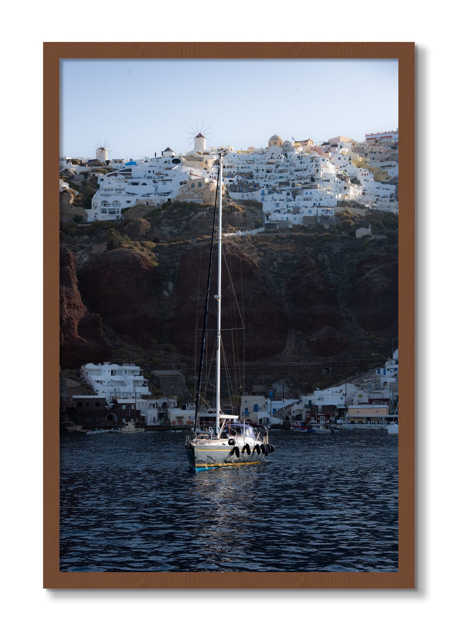 Framed photograph of Sailing In Greece by Dylan Ozanich, Walnut frame, Full Bleed