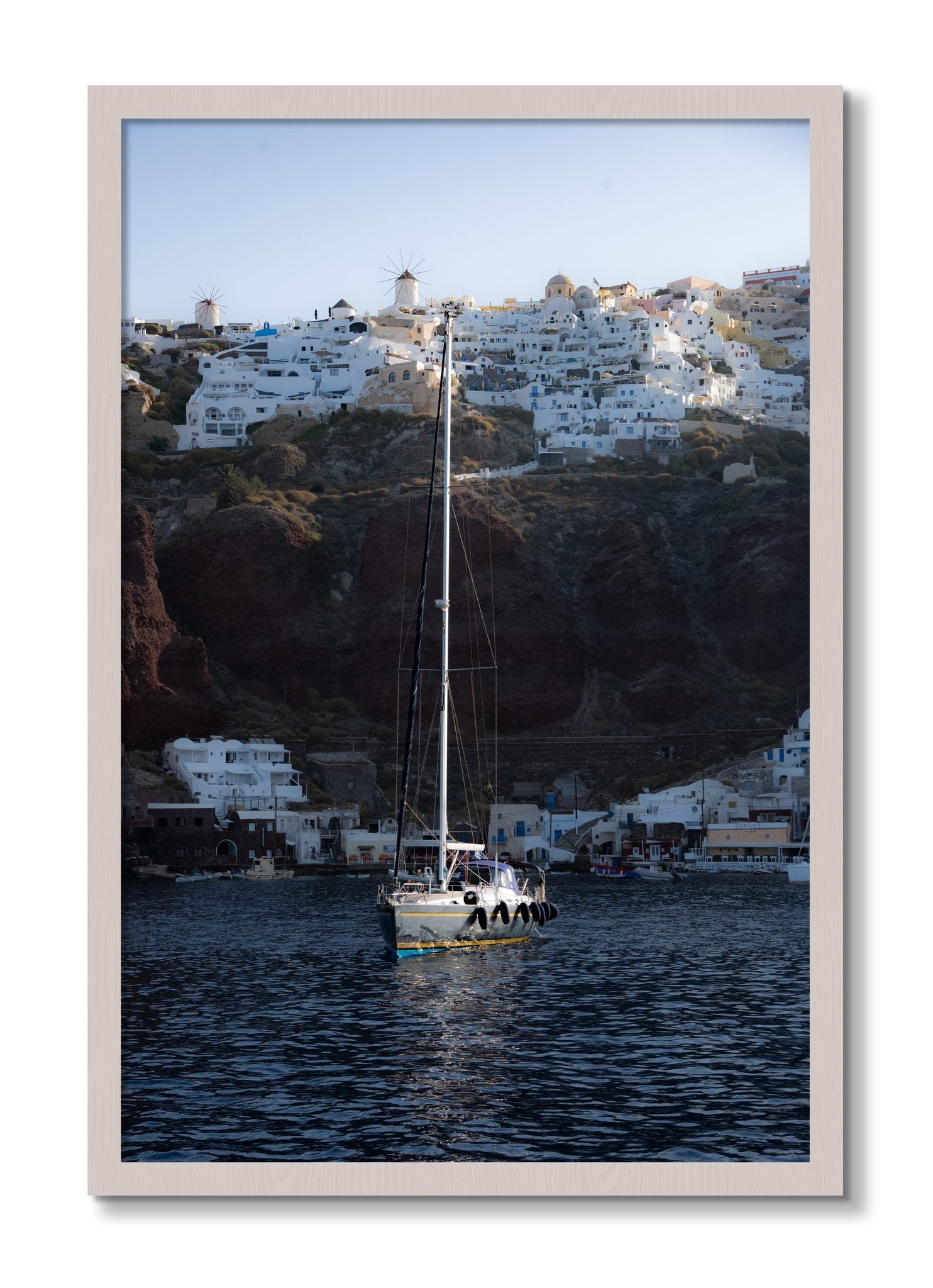 Framed photograph of Sailing In Greece by Dylan Ozanich, White Maple frame, Full Bleed