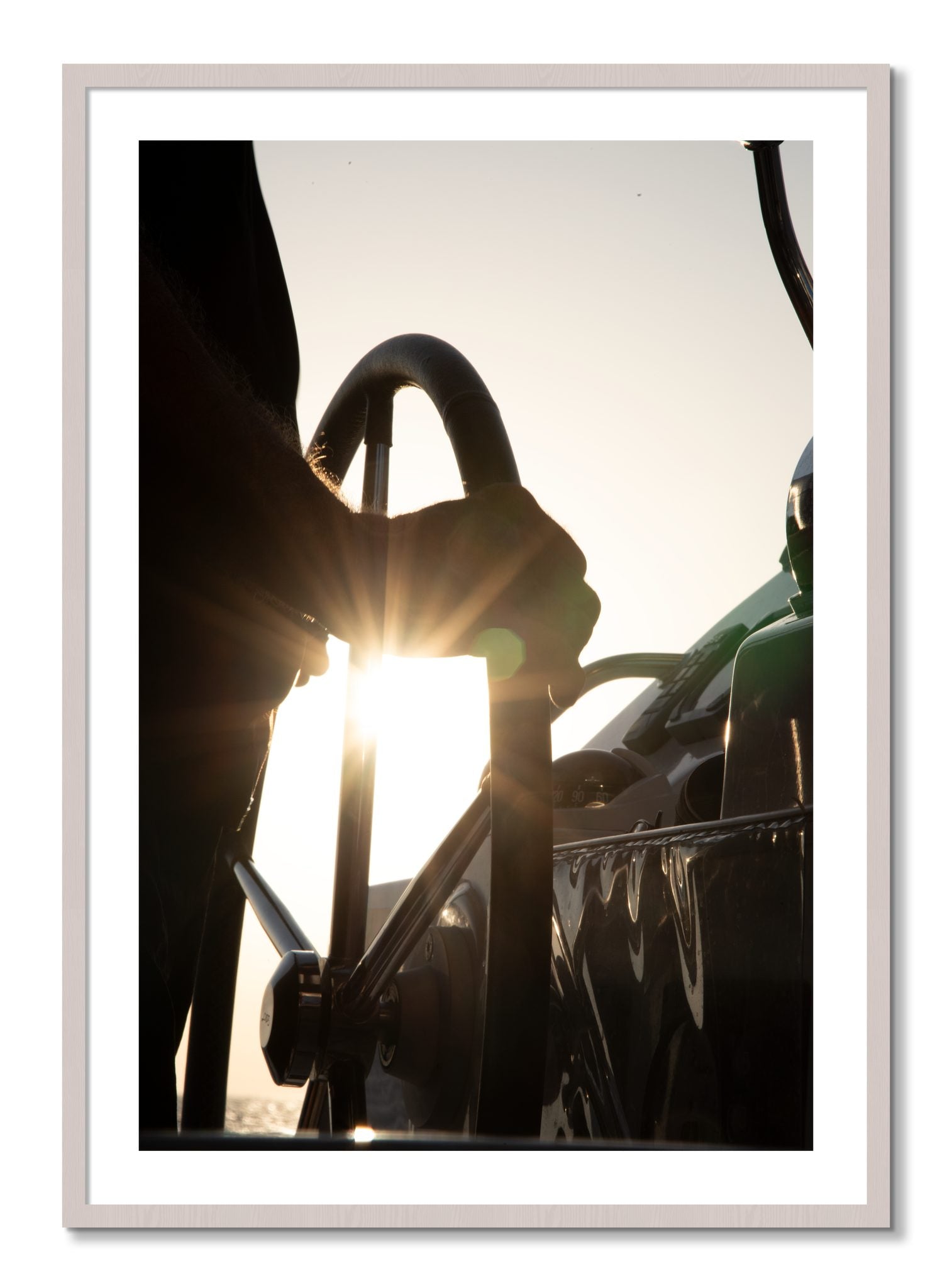 Framed photograph of Sailing by Dylan Ozanich, White Maple frame, Borders