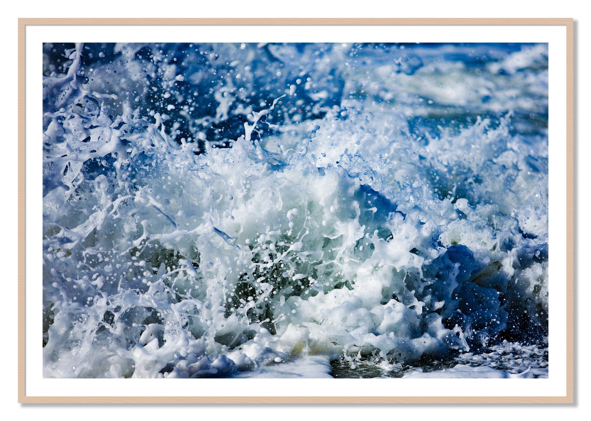 Framed photograph of Salt Splash by Dylan Ozanich, Maple frame, Borders