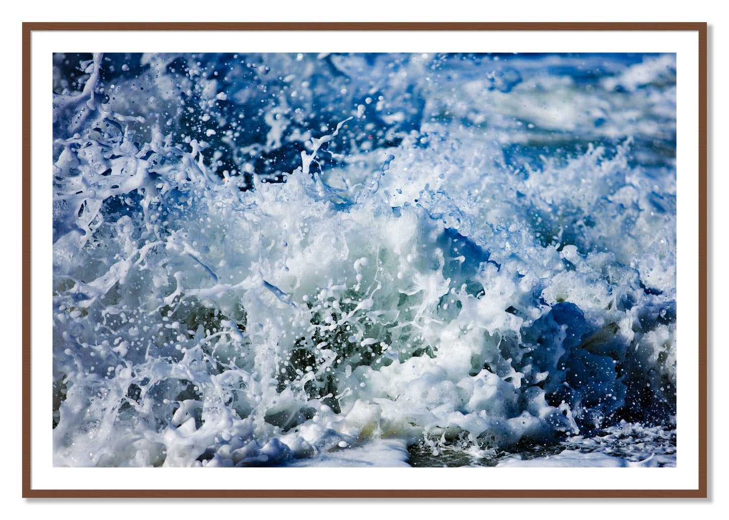 Framed photograph of Salt Splash by Dylan Ozanich, Walnut frame, Borders