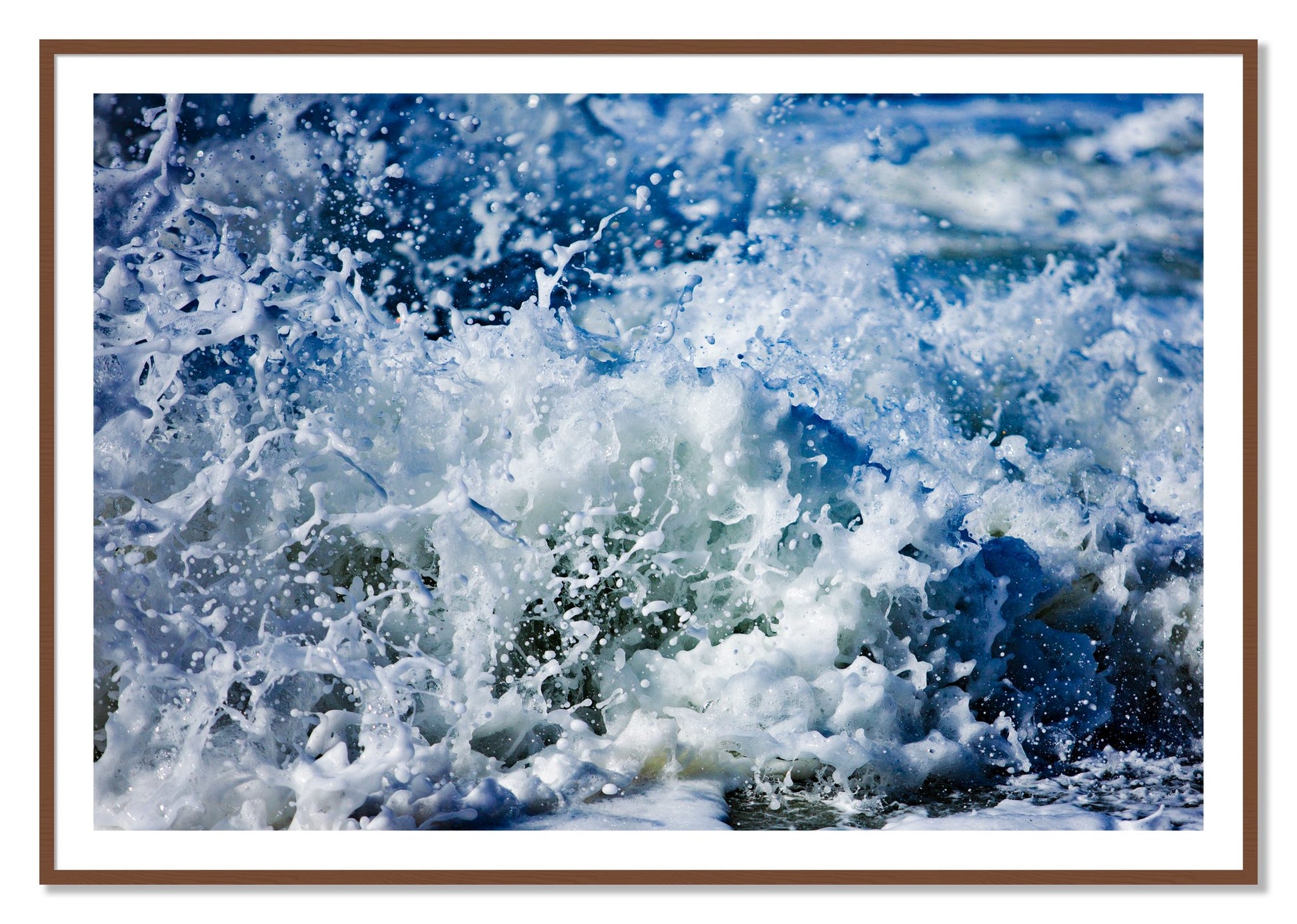 Framed photograph of Salt Splash by Dylan Ozanich, Walnut frame, Borders