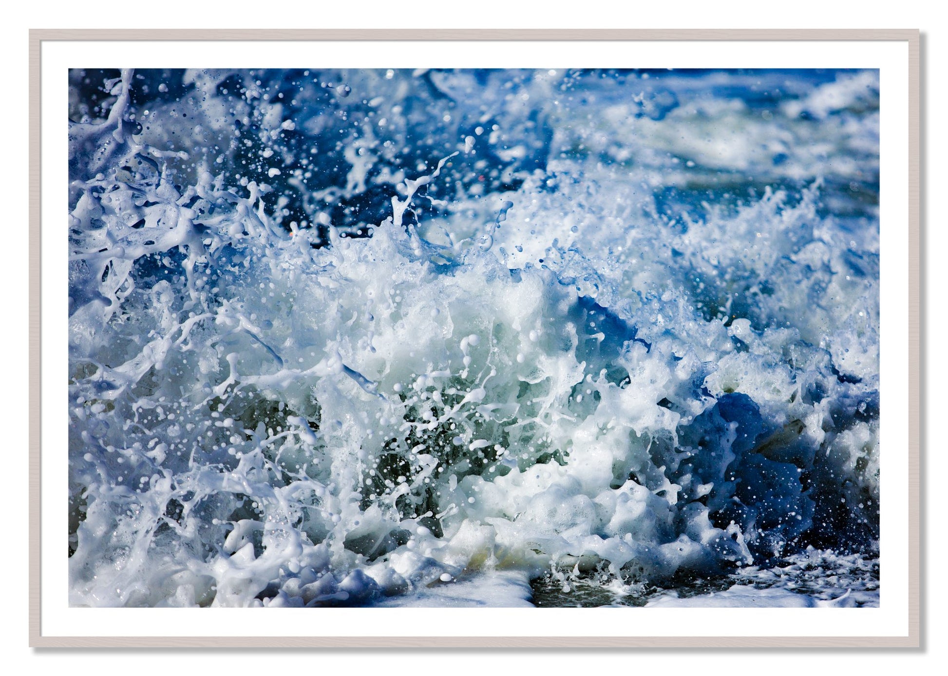 Framed photograph of Salt Splash by Dylan Ozanich, White Maple frame, Borders