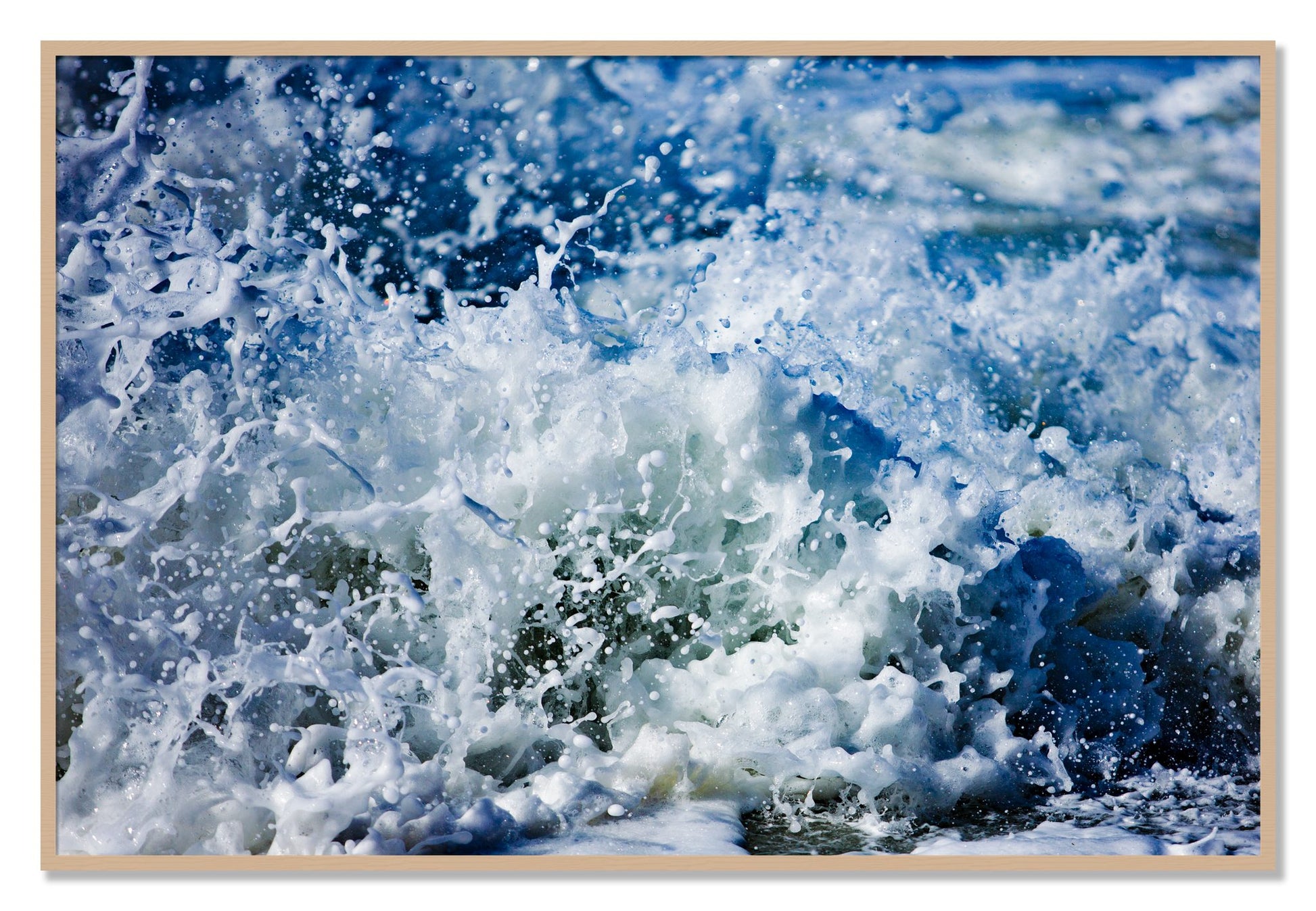 Framed photograph of Salt Splash by Dylan Ozanich, Oak frame, Full Bleed