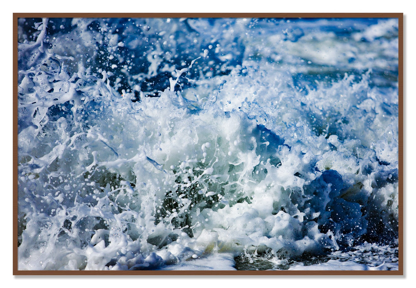Framed photograph of Salt Splash by Dylan Ozanich, Walnut frame, Full Bleed