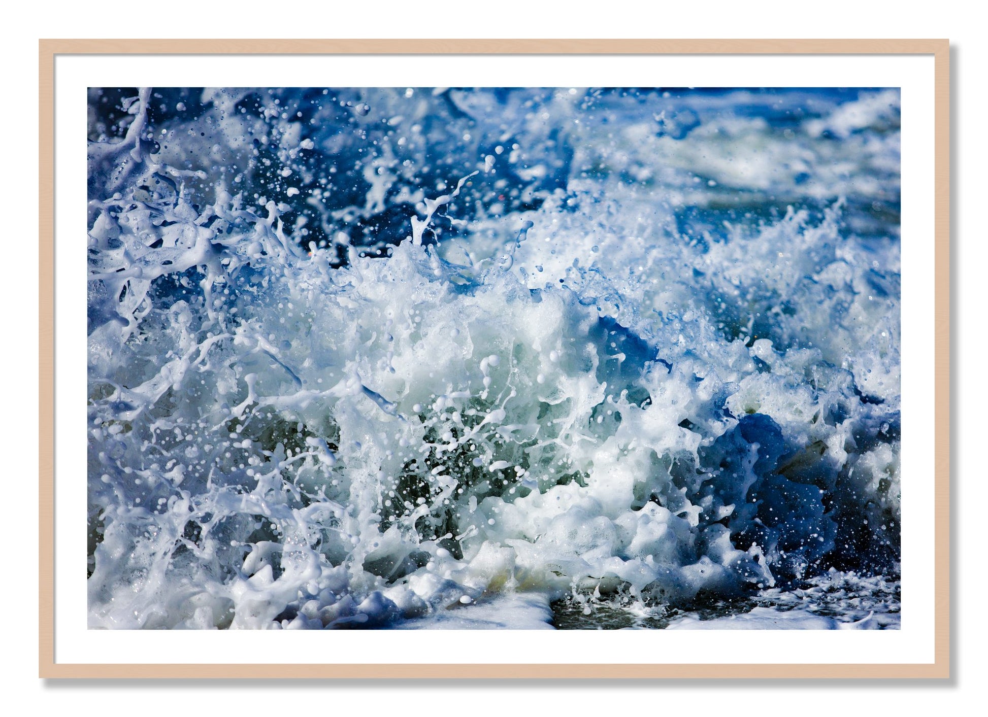 Framed photograph of Salt Splash by Dylan Ozanich, Maple frame, Borders
