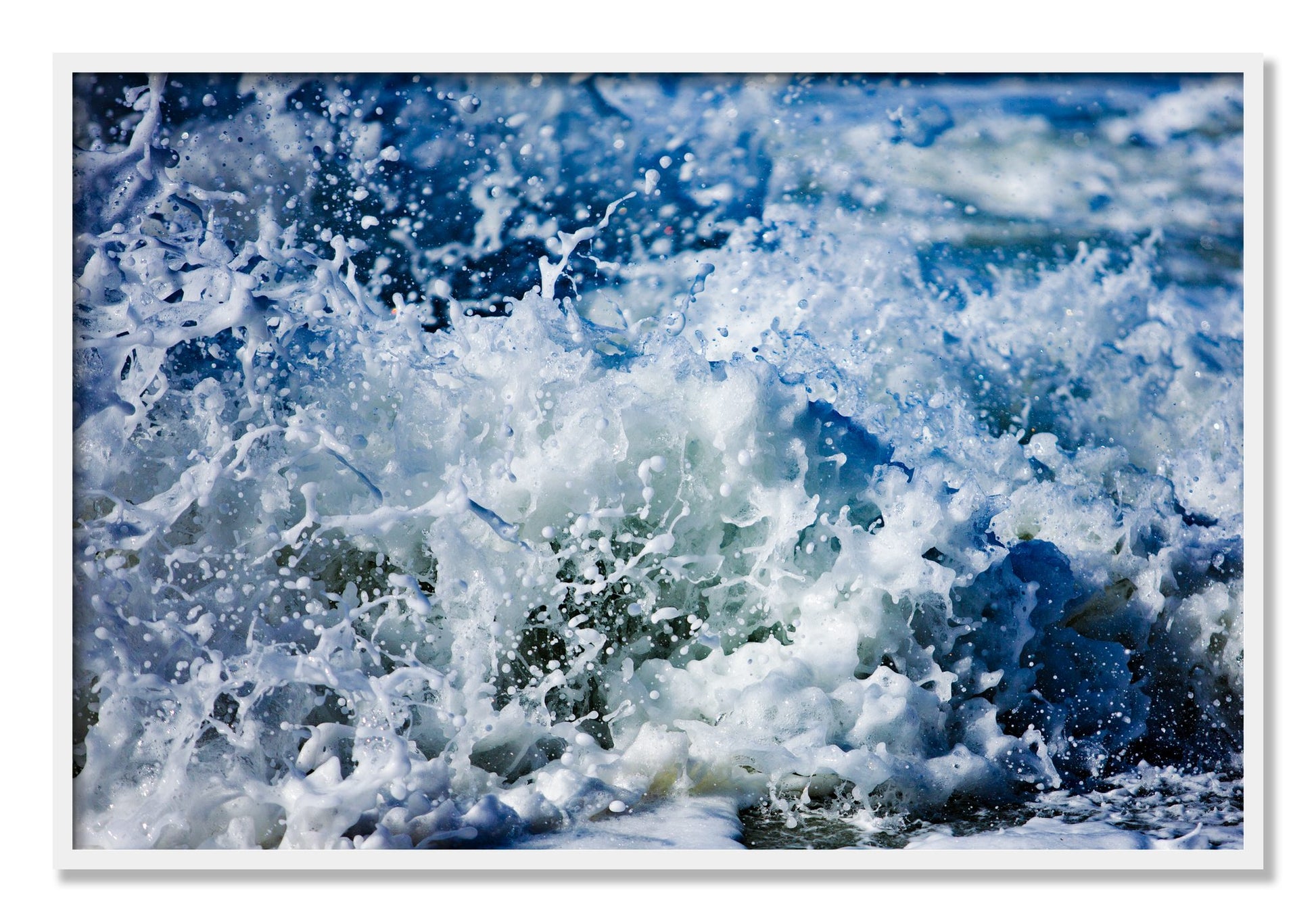 Framed photograph of Salt Splash by Dylan Ozanich, White frame, Full Bleed