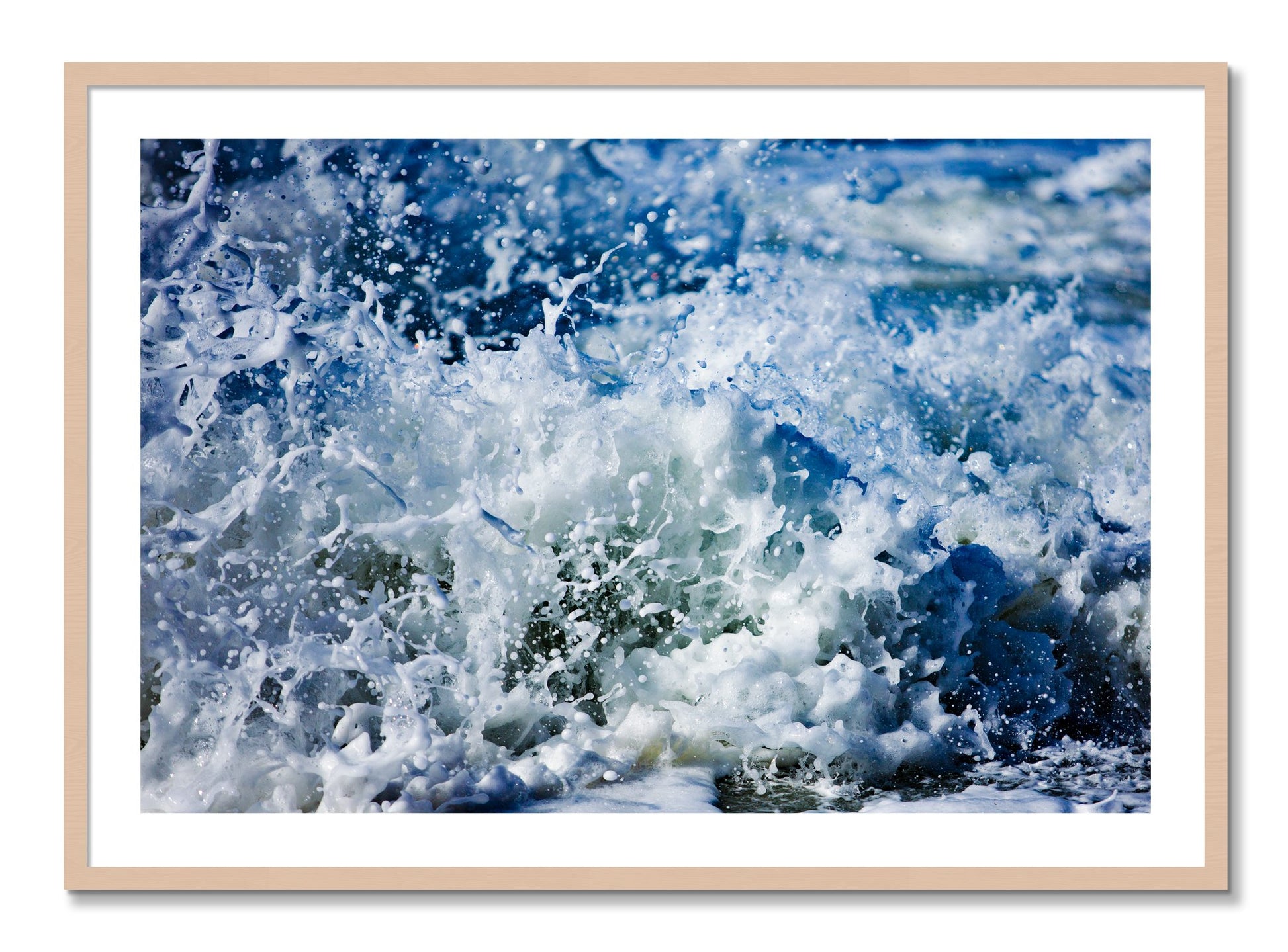 Framed photograph of Salt Splash by Dylan Ozanich, Maple frame, Borders