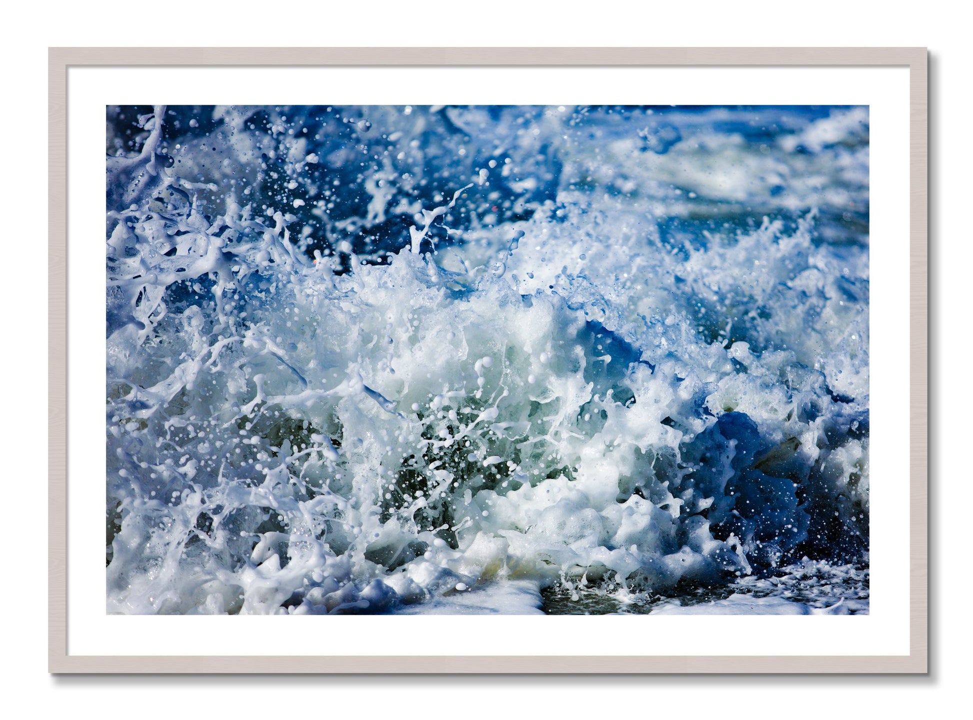 Framed photograph of Salt Splash by Dylan Ozanich, White Maple frame, Borders