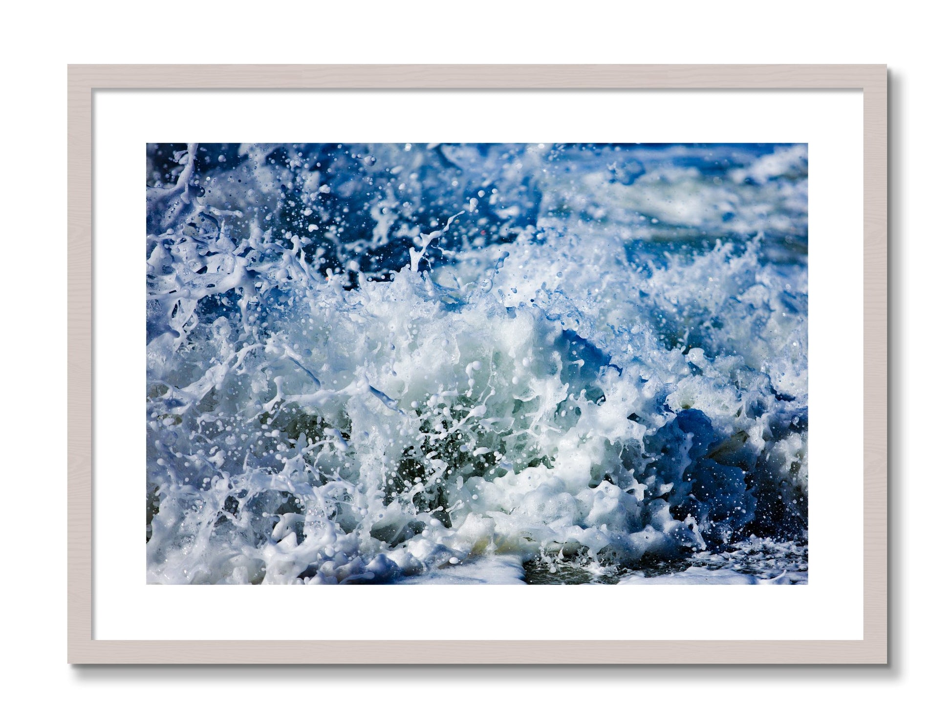 Framed photograph of Salt Splash by Dylan Ozanich, White Maple frame, Borders